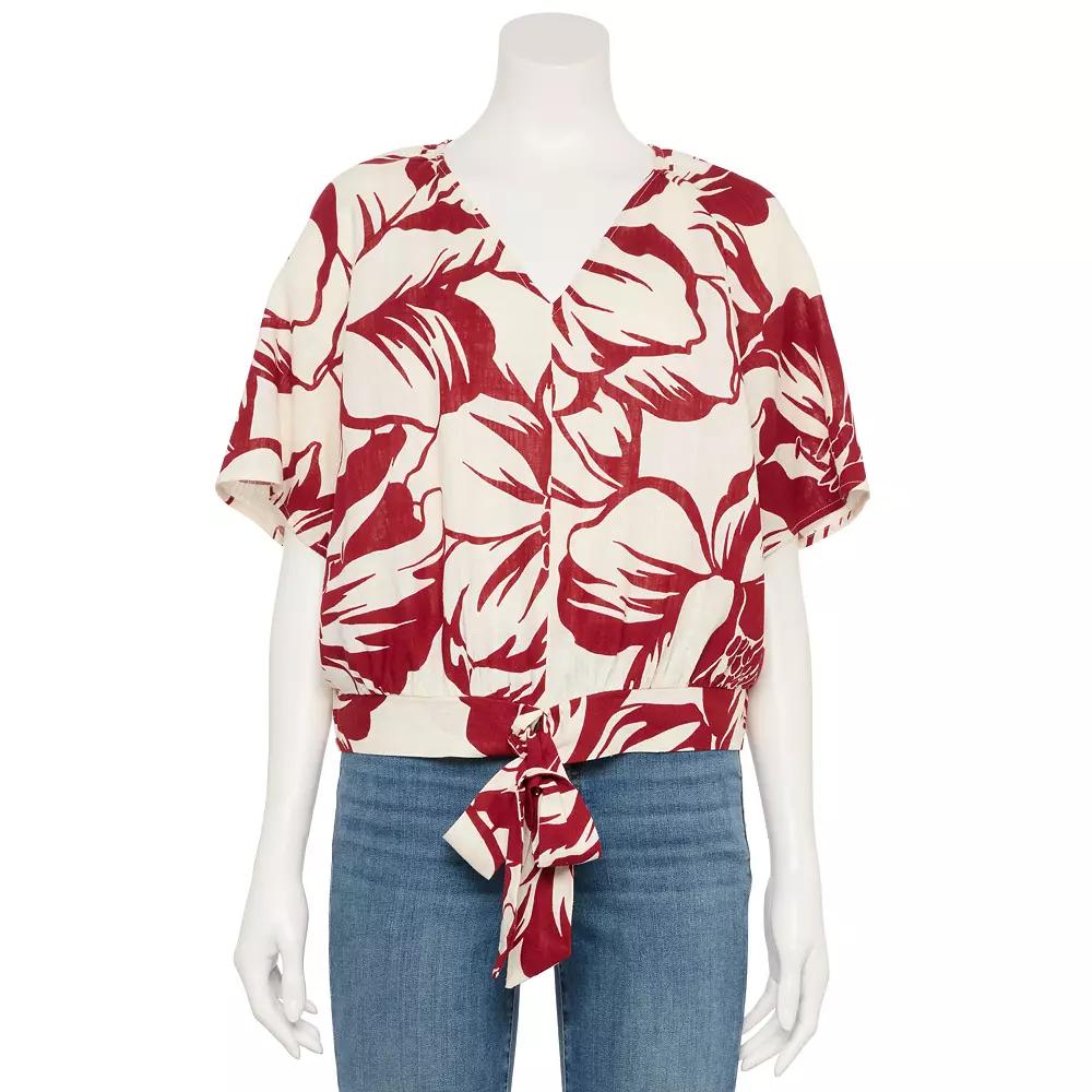 Women's Nine West Adaptive Tie-Front Top, Size: XXL, Red Mid  Flor Product Image