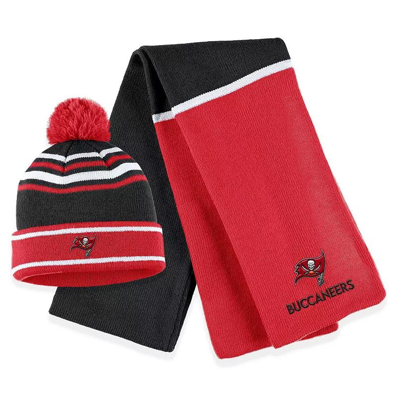 Women's WEAR by Erin Andrews Red New England Patriots Colorblock Cuffed Knit Hat with Pom and Scarf Set Product Image