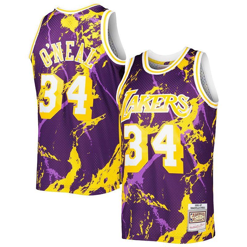 Men's Mitchell & Ness Shaquille O'Neal Purple Los Angeles Lakers 1996/97 Hardwood Classics Marble Swingman Jersey, Size: Large Product Image
