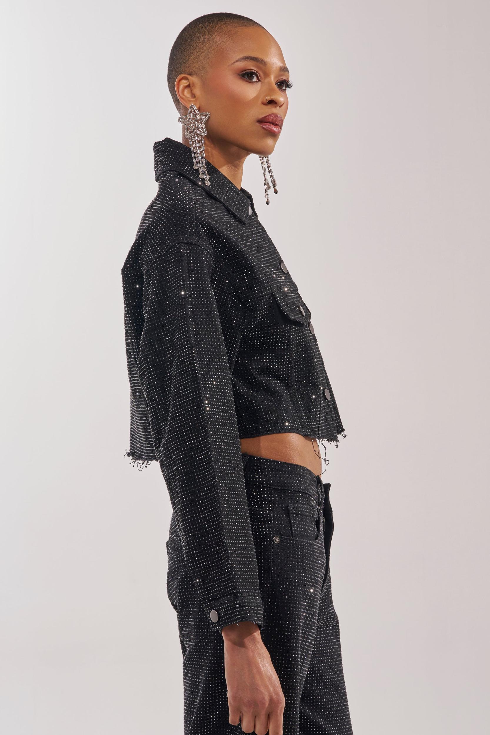 DEMI EMBELLISHED DENIM JACKET IN BLACK Product Image