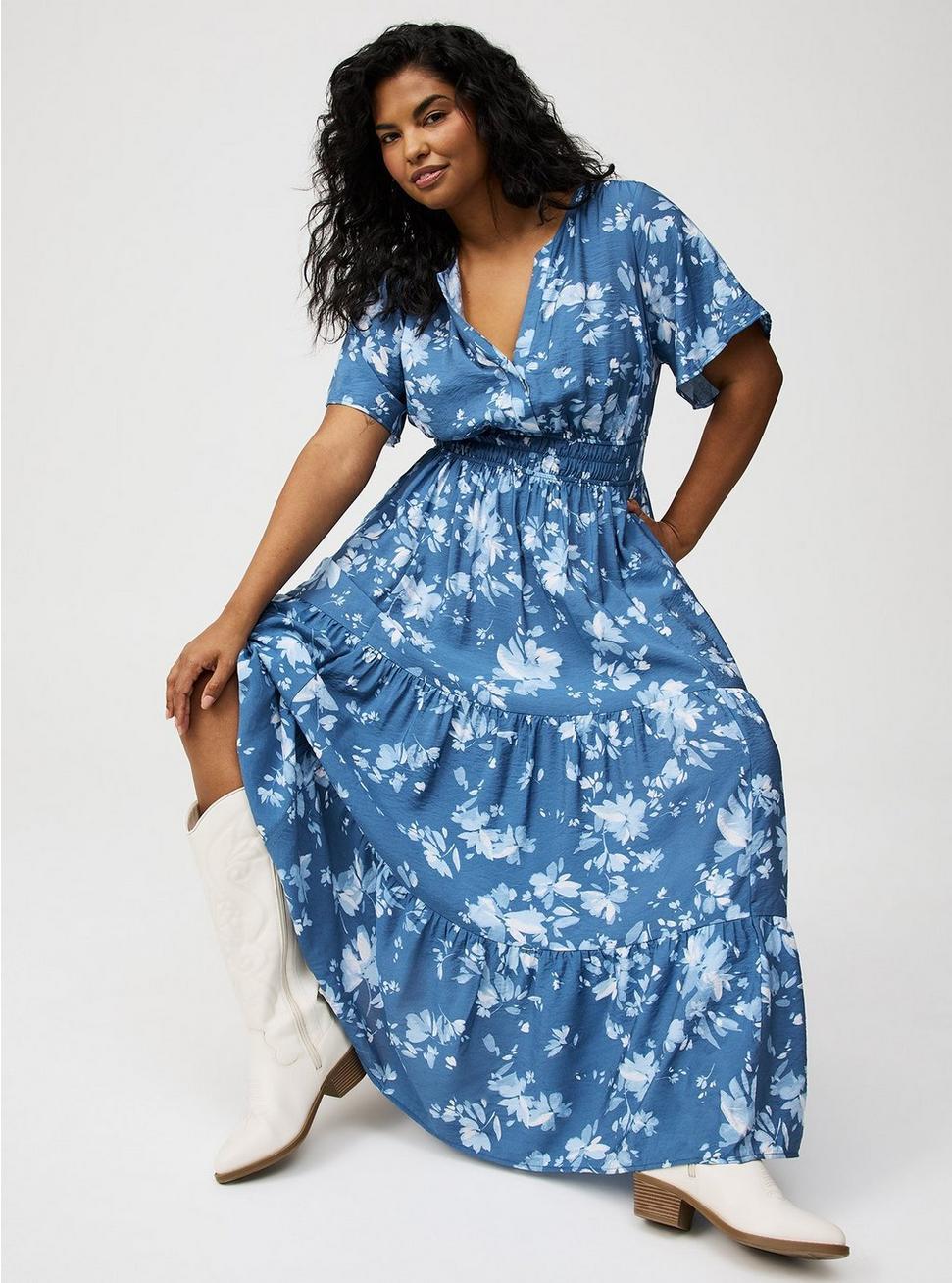 Y-Neck Tiered Maxi Dress Product Image