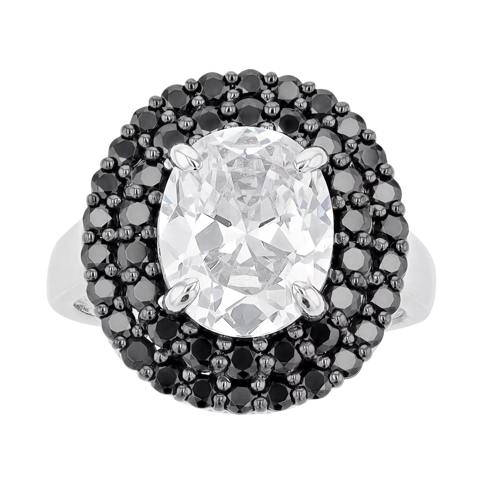 SIRI USA by TJM Sterling Silver Oval White Cubic Zirconia & Black Cubic Zirconia Ring, Women's,  Product Image