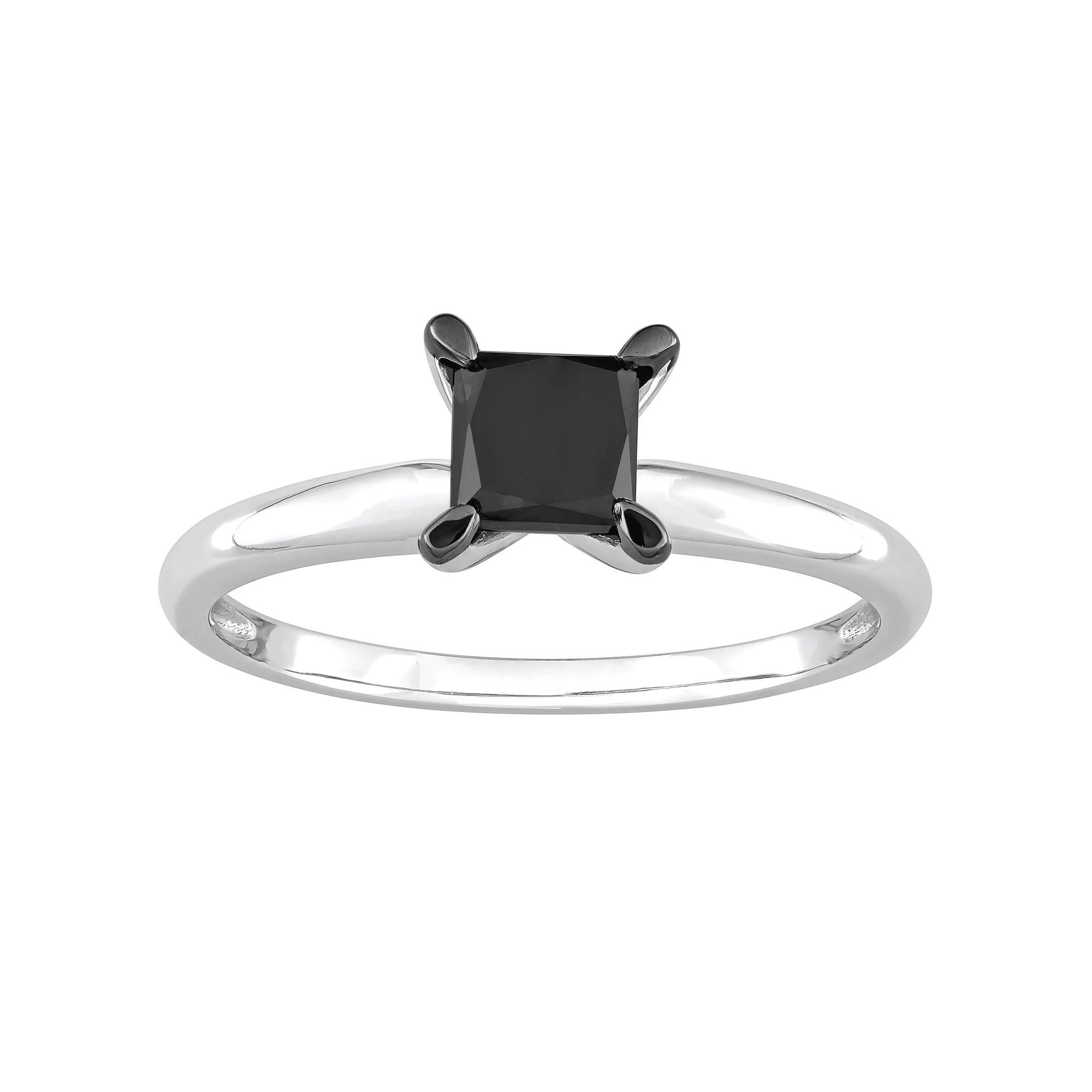 Stella Grace 14k White Gold 1 Carat T.W Black Diamond Princess-Cut Solitaire Ring, Women's, Size: 9 Product Image