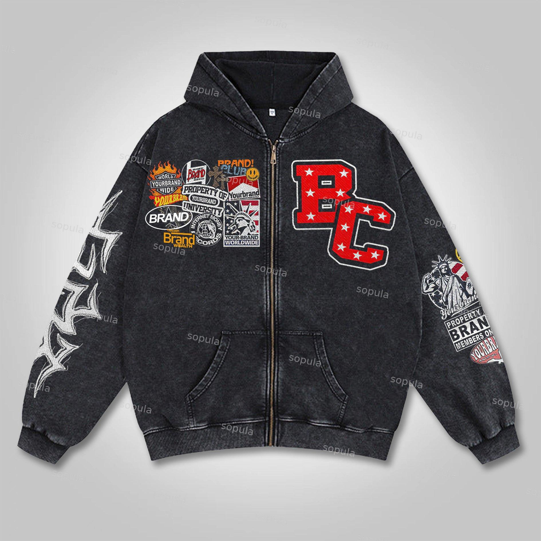 Men's Oversized Relaxed Graphic Vintage Washed Zip-Up Hoodie Product Image