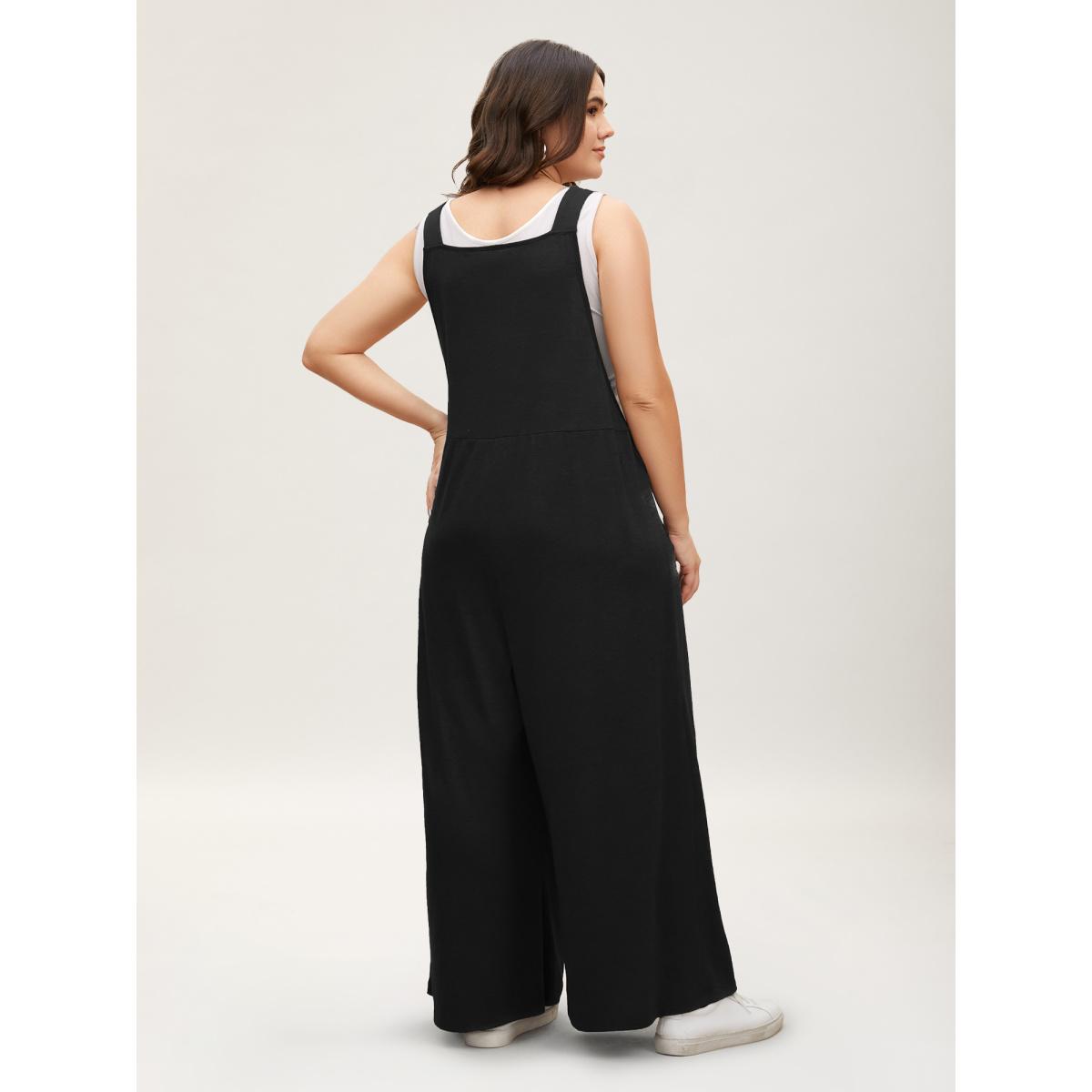 Plus Size Black Supersoft Essentials Solid Pleated Pocket Jumpsuit Women Leisure Sleeveless Non Casual Loose Jumpsuits BloomChic 14-16/1X Product Image
