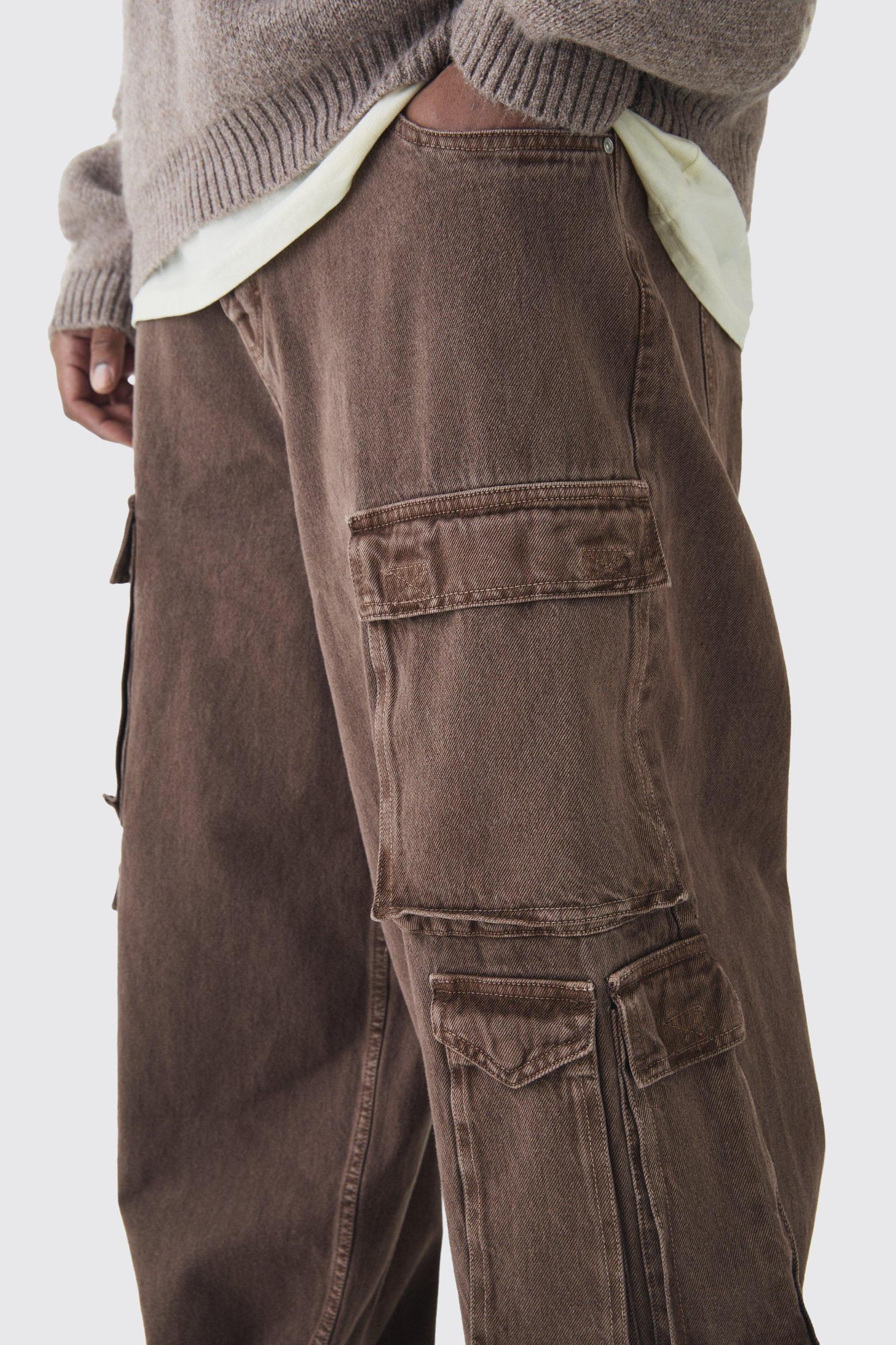 Plus Baggy Fit Washed Multi Pocket Cargo Jeans | boohooMAN USA Product Image