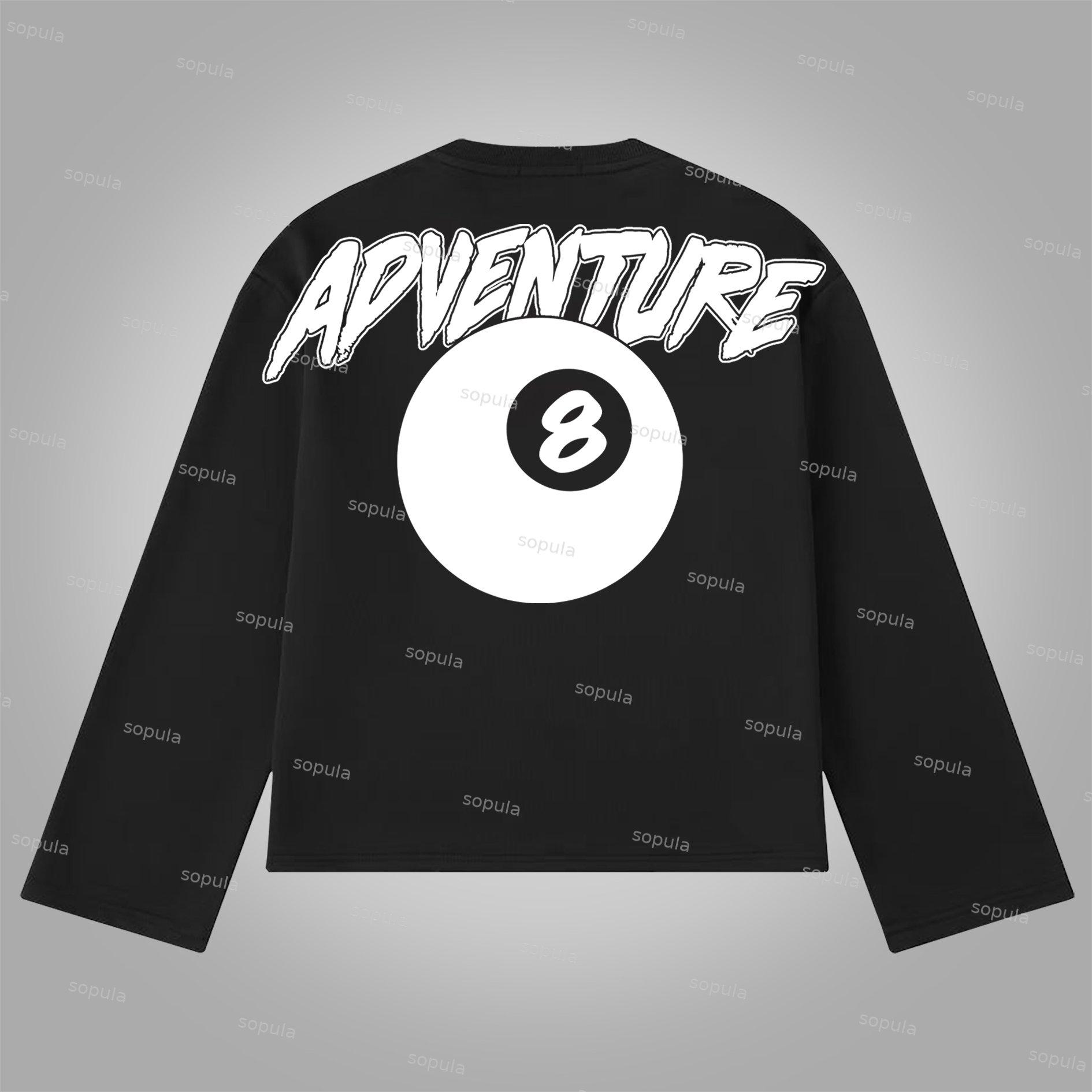 Sopula Vintage Black 8 Print Graphics Cotton Long Sleeve T-Shirt Product Image