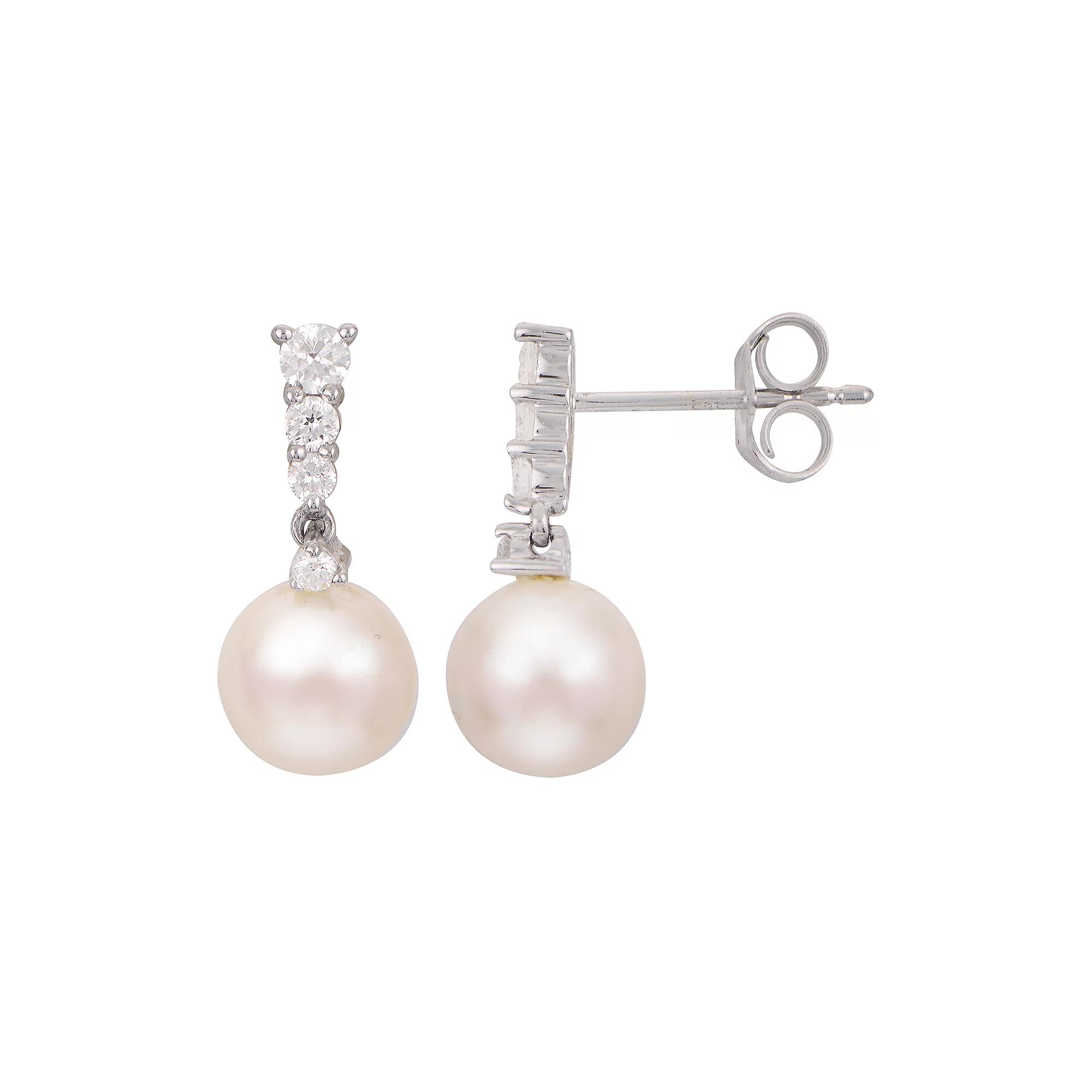 PearLustre by Imperial 14k White Gold Cultured Pearl and 1/4 Carat T.W. Diamond Drop Earrings, Women's, 14k Whgold Product Image