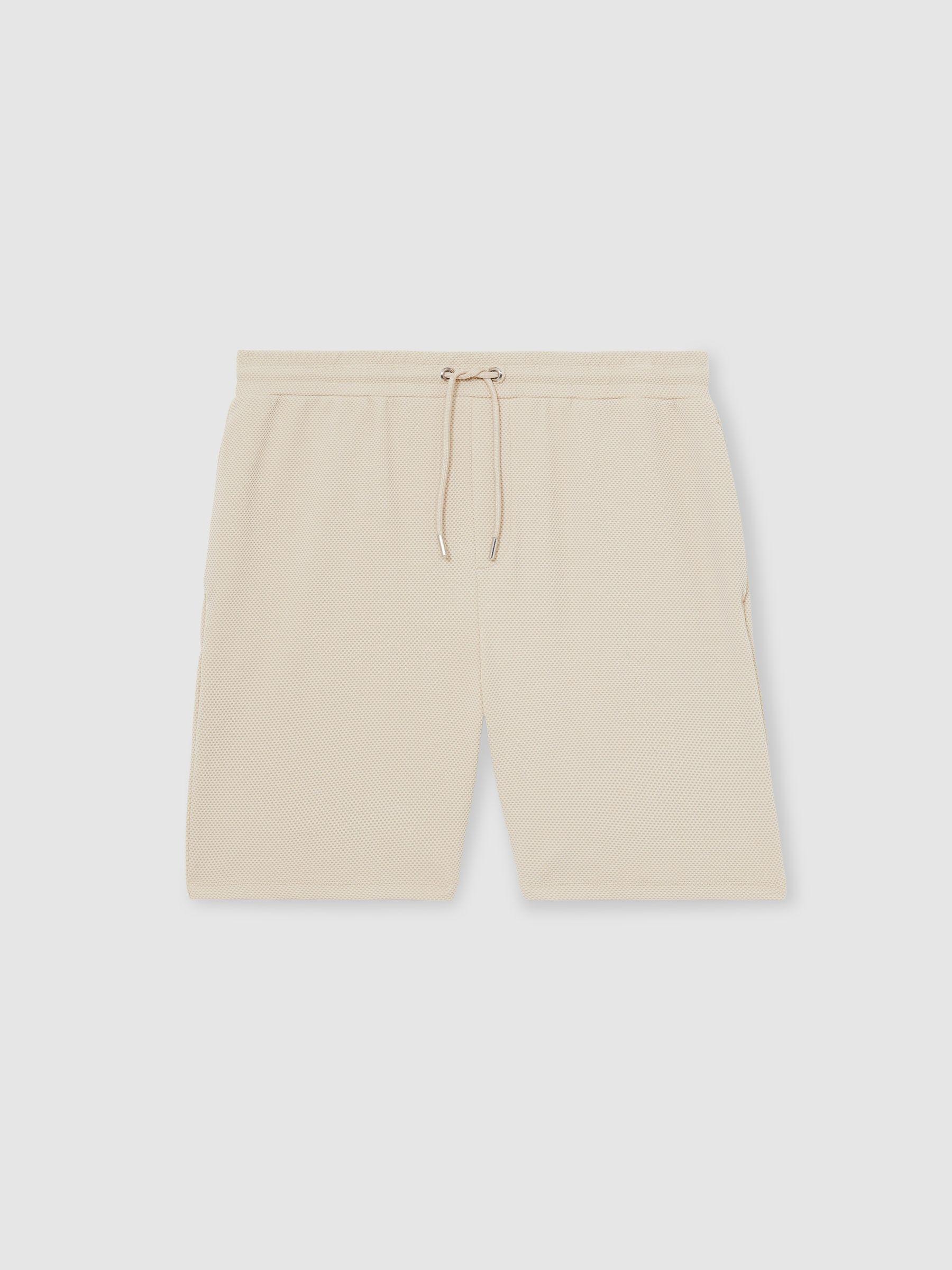 Textured Drawstring Shorts in Stone Product Image