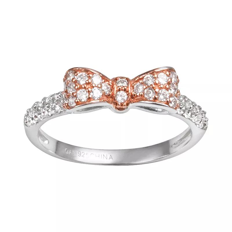 Sophie Miller 14k Rose Gold Over Silver & Sterling Silver Cubic Zirconia Bow Ring, Women's,  Product Image