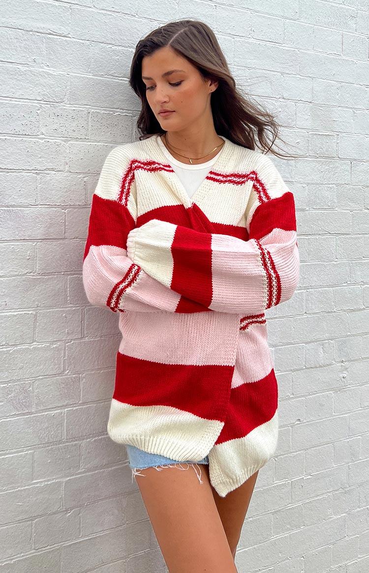 Dreamy Drift Cream Knit Striped Cardigan Product Image