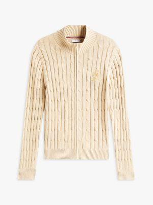 Crest Logo Cable Knit Zip Cardigan Product Image