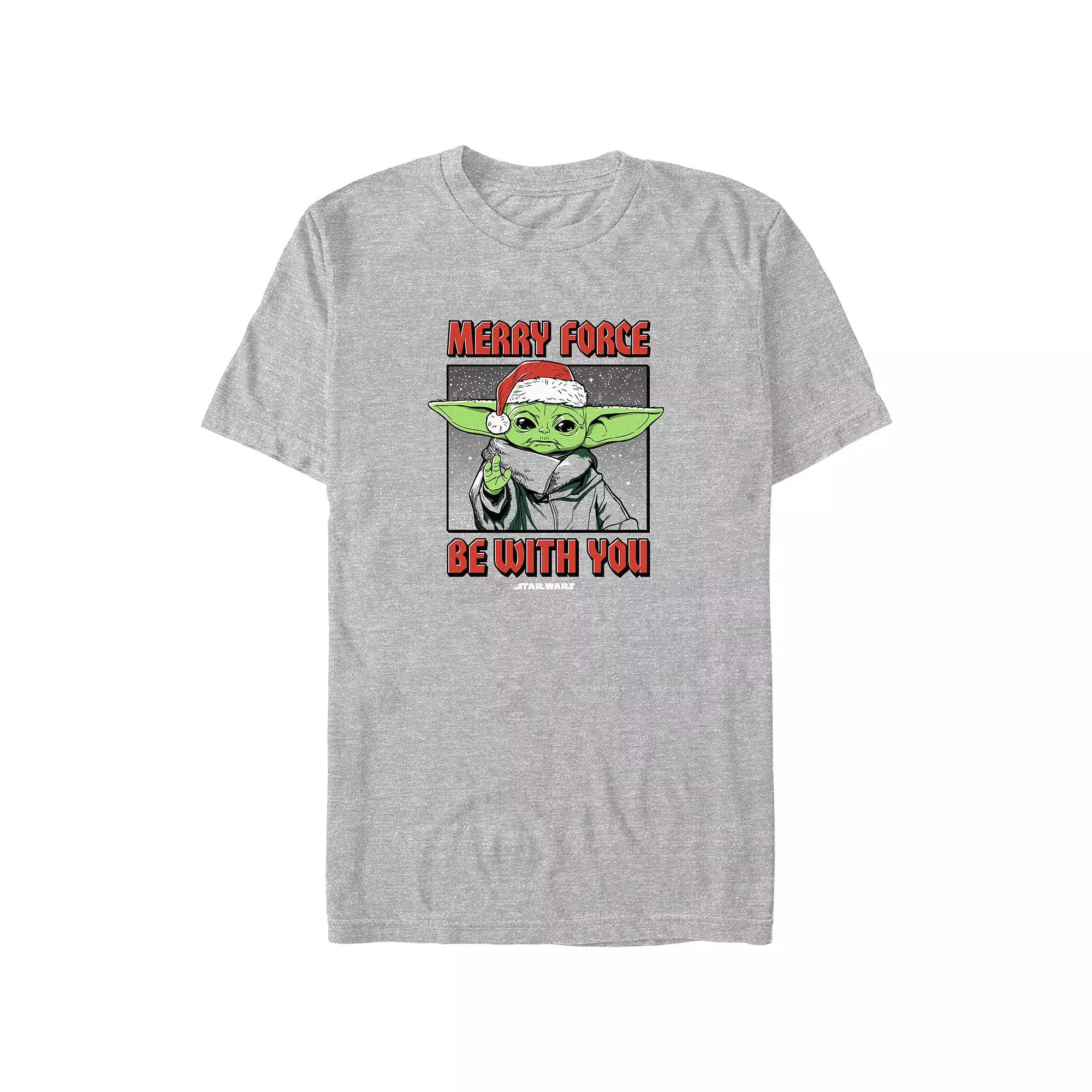 Big & Tall Star Wars The Mandalorian Grogu Merry Force Be With You Graphic Tee, Men's, Size: 4XL Tall, Athletic Grey Product Image