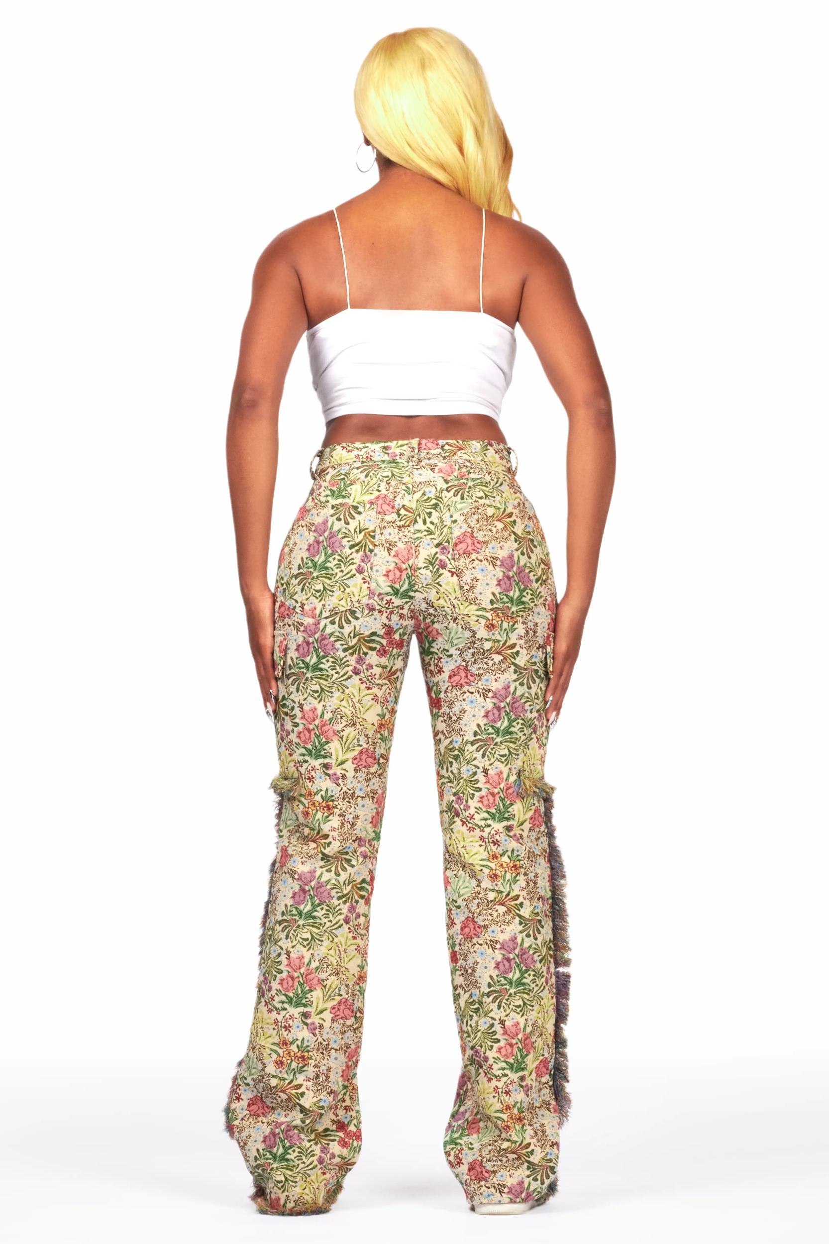 Tamia Beige Floral Tapestry Stacked Pant Female Product Image