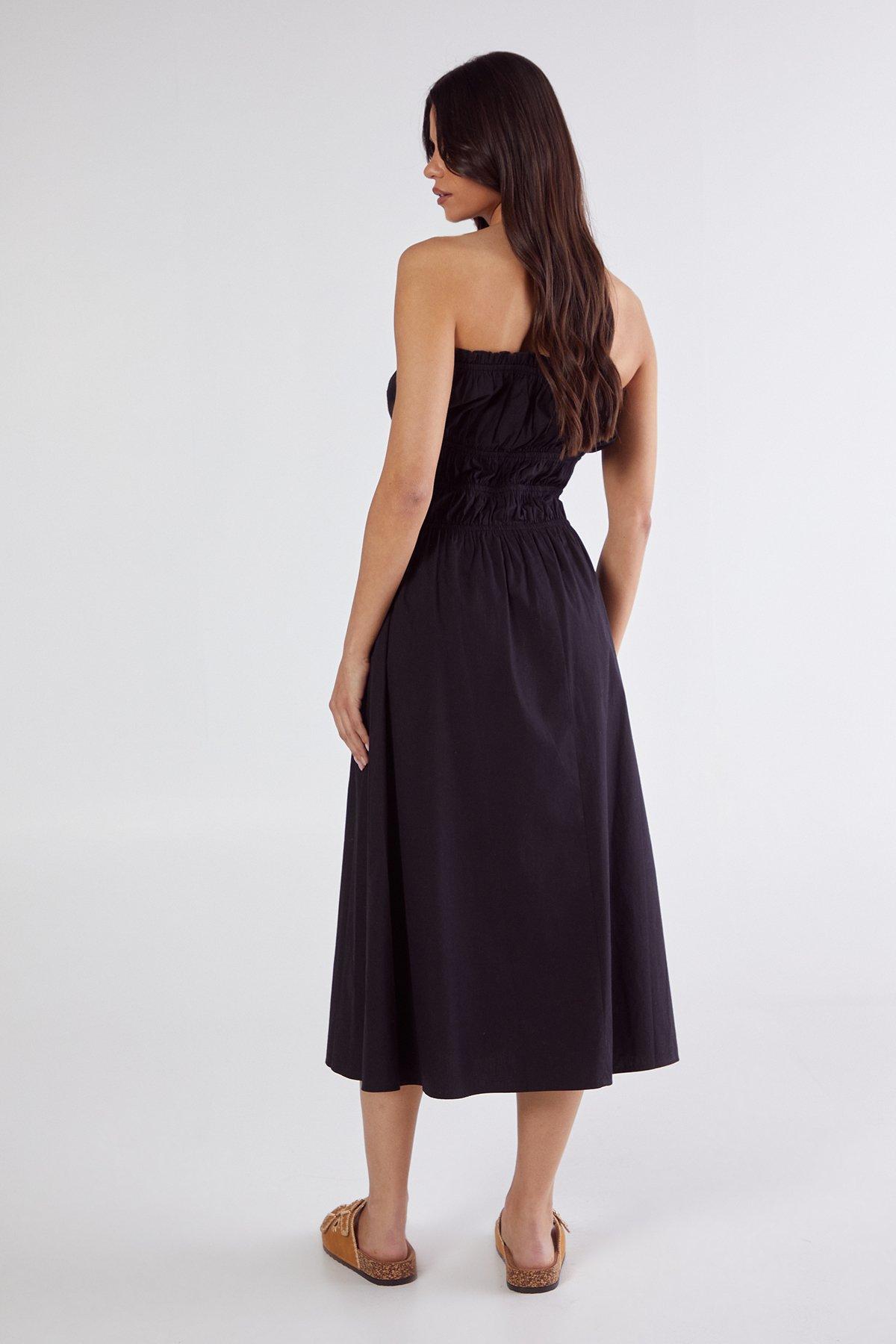 Cotton Poplin Bandeau Ruched Midi Dress Product Image