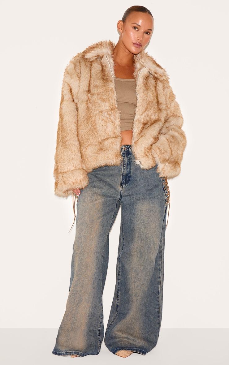 Plus Beige Tipped Faux Fur Collar Detail Jacket Product Image