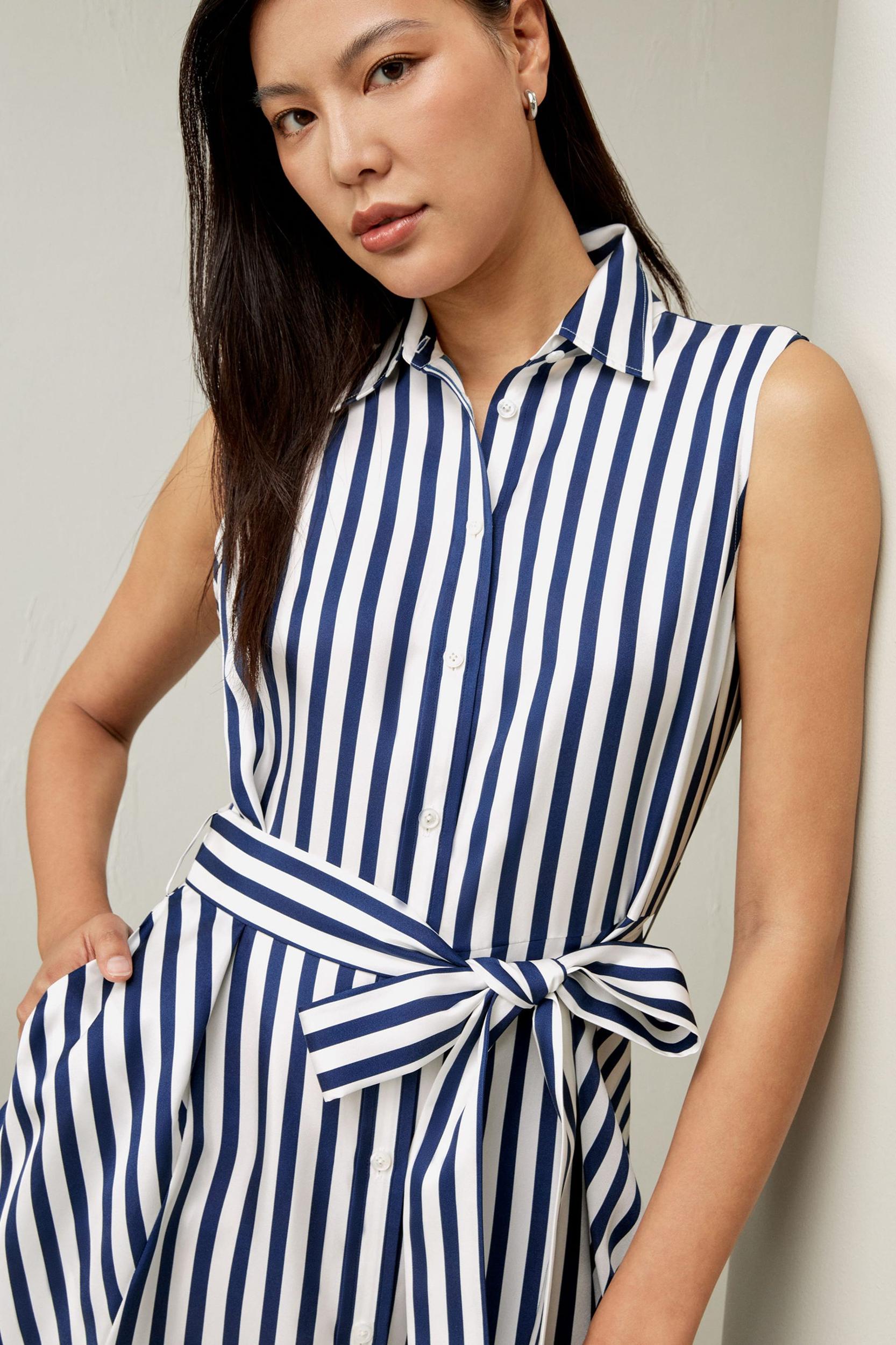 Silk Striped Sleeveless Dress Product Image