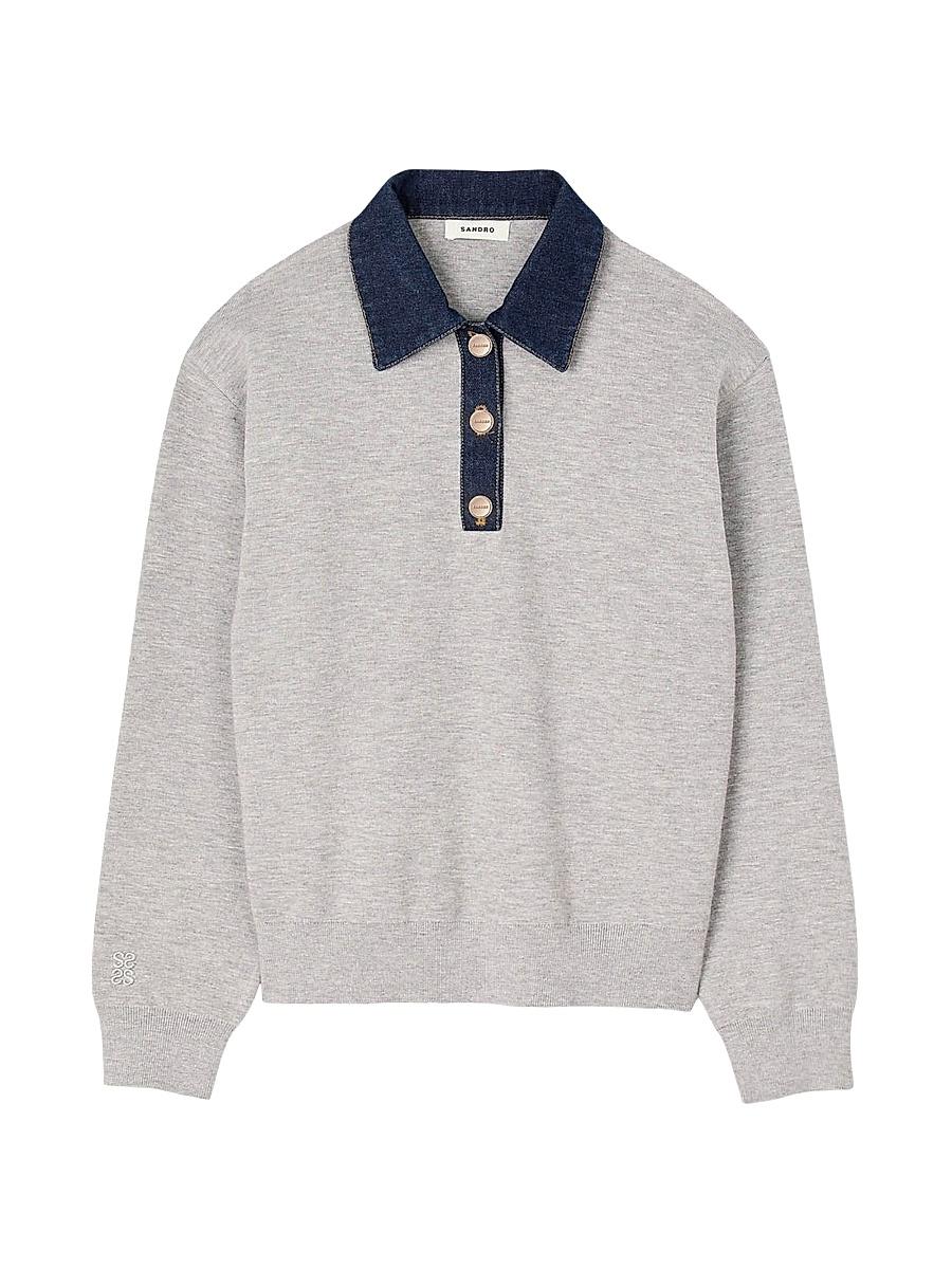 Womens Sweater with Denim Collar Product Image