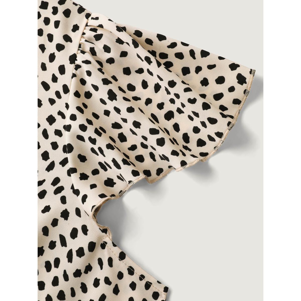 Plus Size Apricot Leopard Print Ruffled Sleeve Blouse Women Cap Sleeve Notched collar Office Blouses BloomChic 22-24/3X Product Image