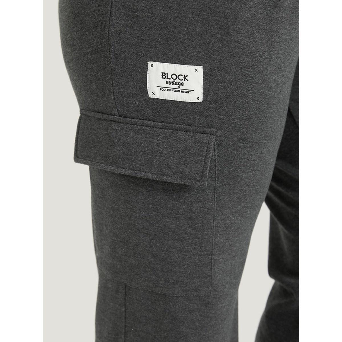 Letter Patched Flap Pocket Bowknot Elastic Waist Sweatpants DimGray Plus Size Women Casual Dailywear Plain 22-24/3X Bloomchic Product Image