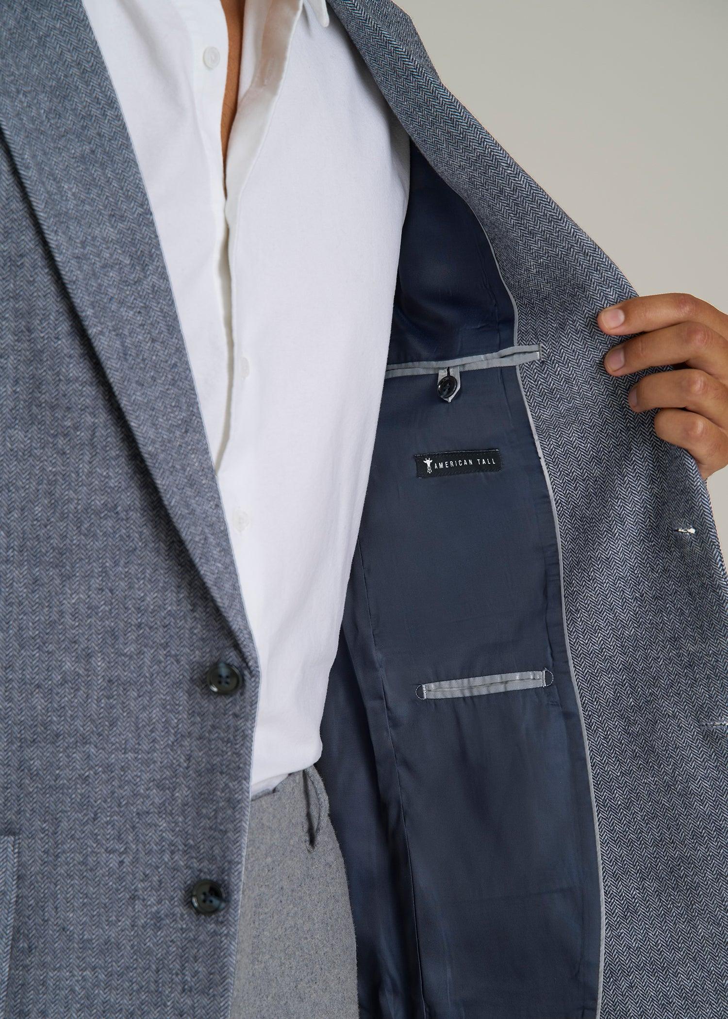 Wool Blend Blazer for Tall Men in Navy Herringbone Male Product Image