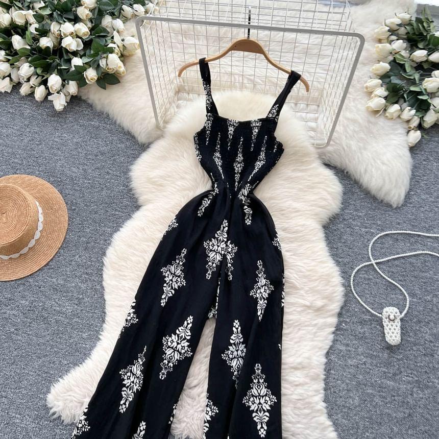 Sleeveless Pattern Wide Leg Jumpsuit Product Image