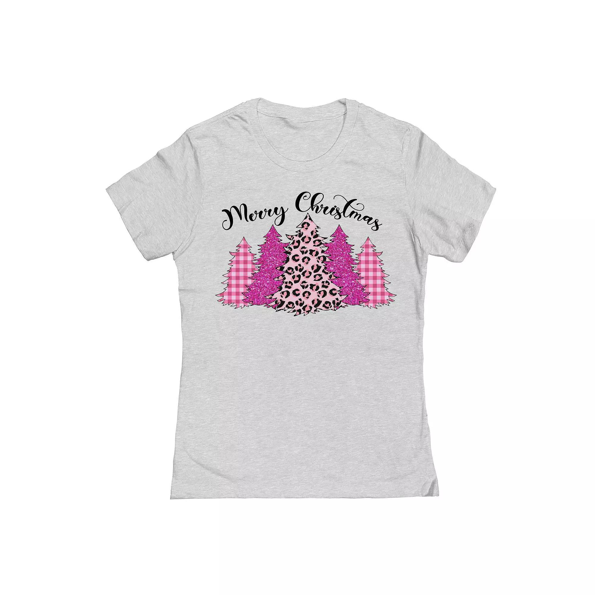 Junior's Merry Christmas Pink Trees Graphic Tee, Women's,  Product Image