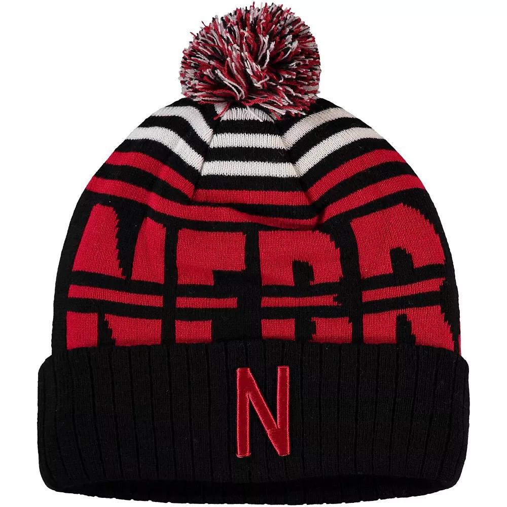 Men's Top of the World Black/Scarlet Nebraska Huskers Colossal Cuffed Knit Hat with Pom Product Image