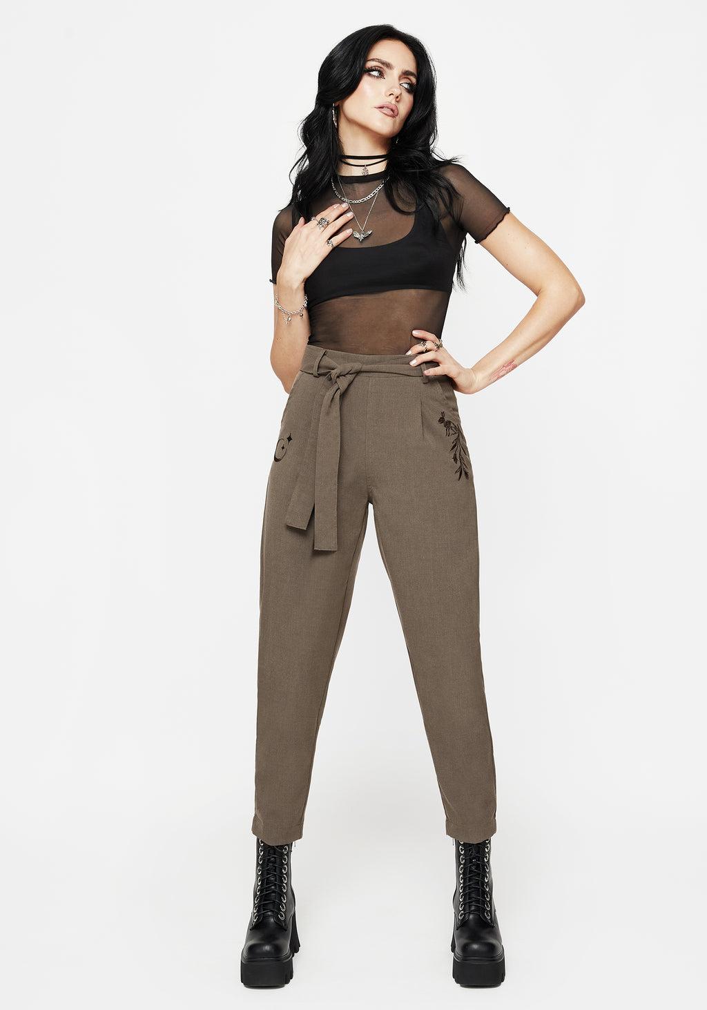 Hester Embroidered Tapered Trousers - Brown Product Image