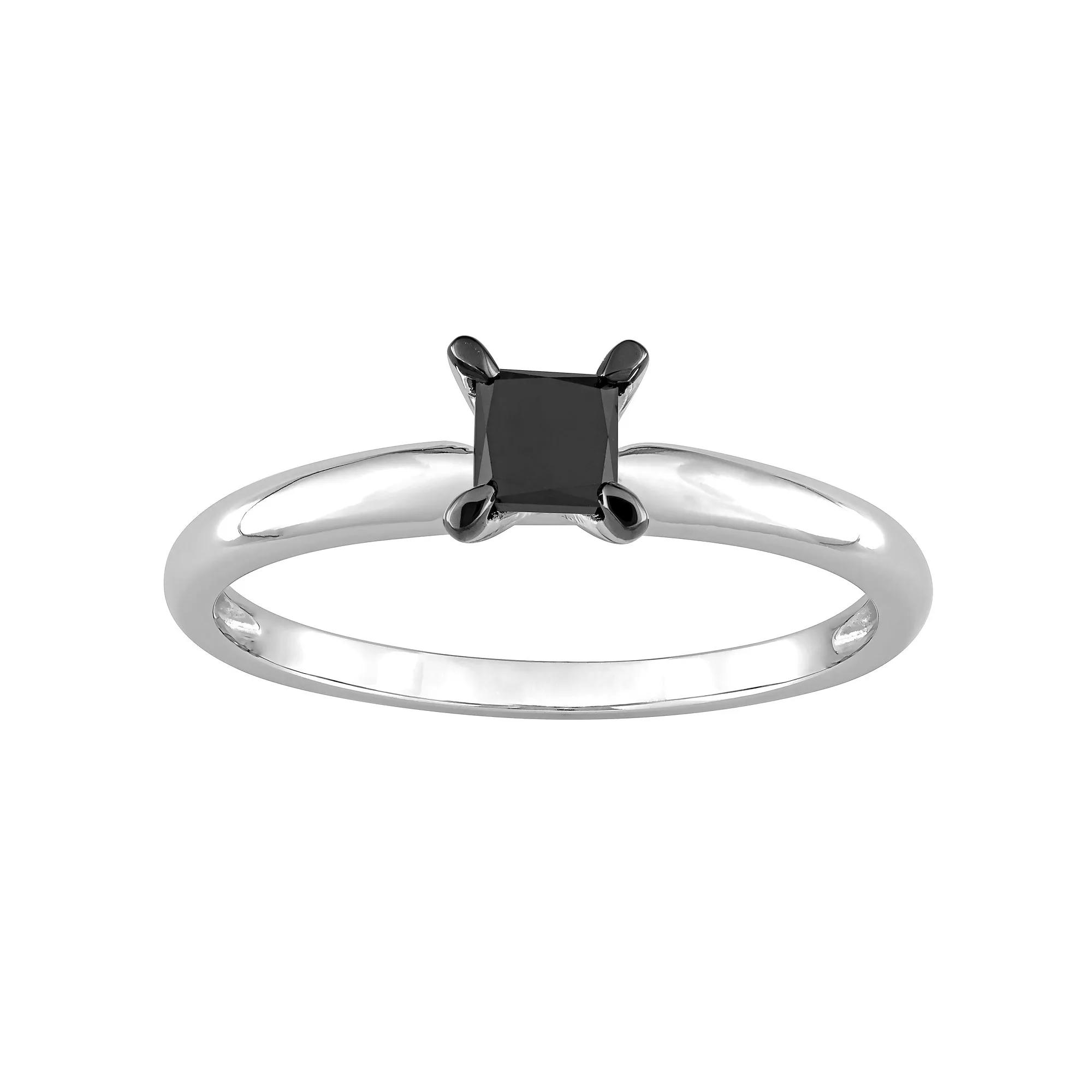 Stella Grace 14k White Gold 1/2 Carat T.W Princess Cut Black Diamond Solitaire Engagement Ring, Women's, Size: 8 Product Image