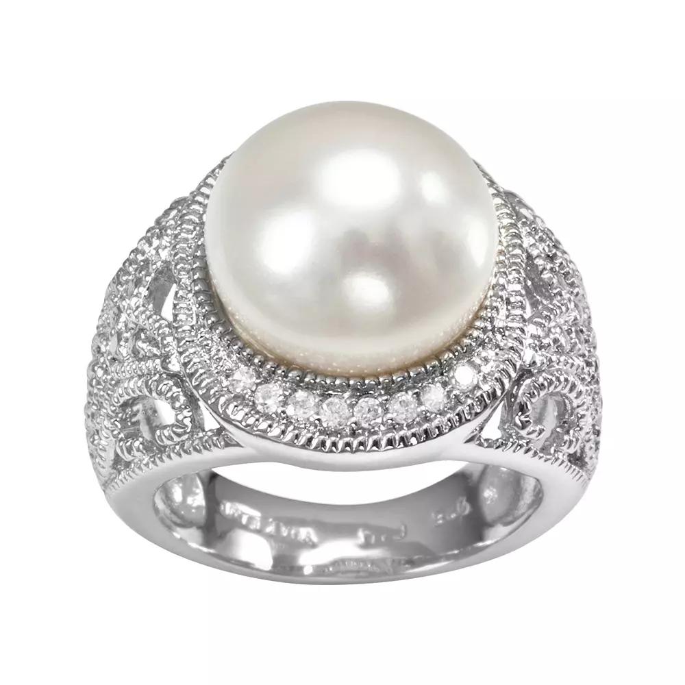 Sophie Miller Sterling Silver Freshwater Cultured Pearl & Cubic Zirconia Filigree Halo Ring, Women's, Size: 8, White Product Image