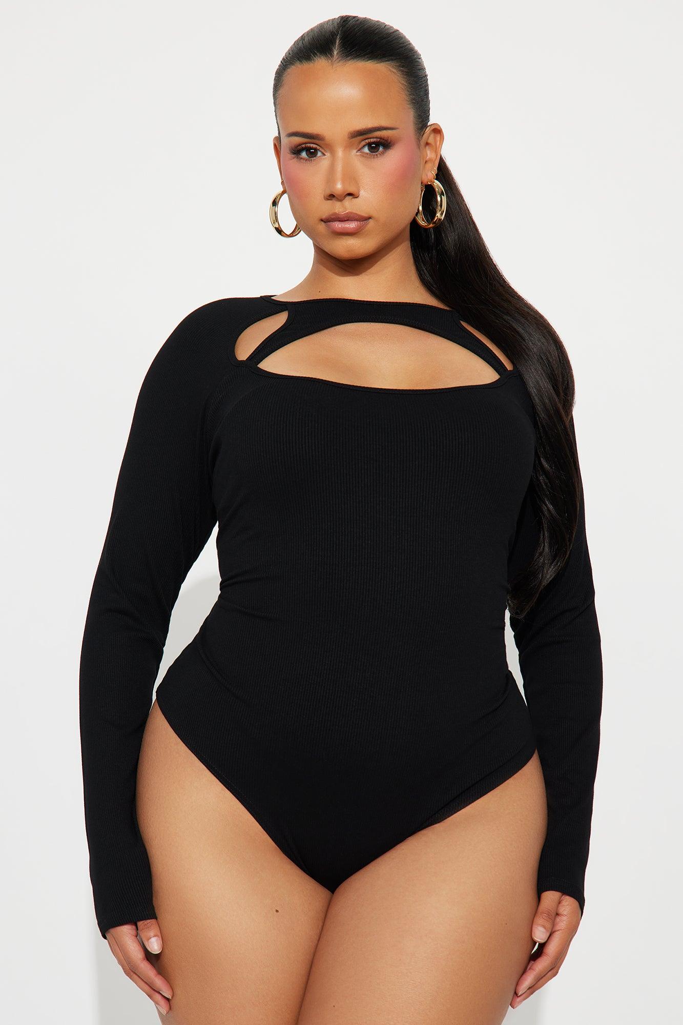 Kaz Ribbed Long Sleeve Cut Out Bodysuit - Black Female Product Image
