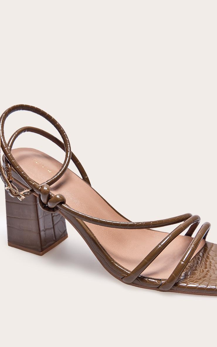 Chocolate Croc PU Square Toe Strappy Tube Asymmetric Block Heeled Sandals Product Image