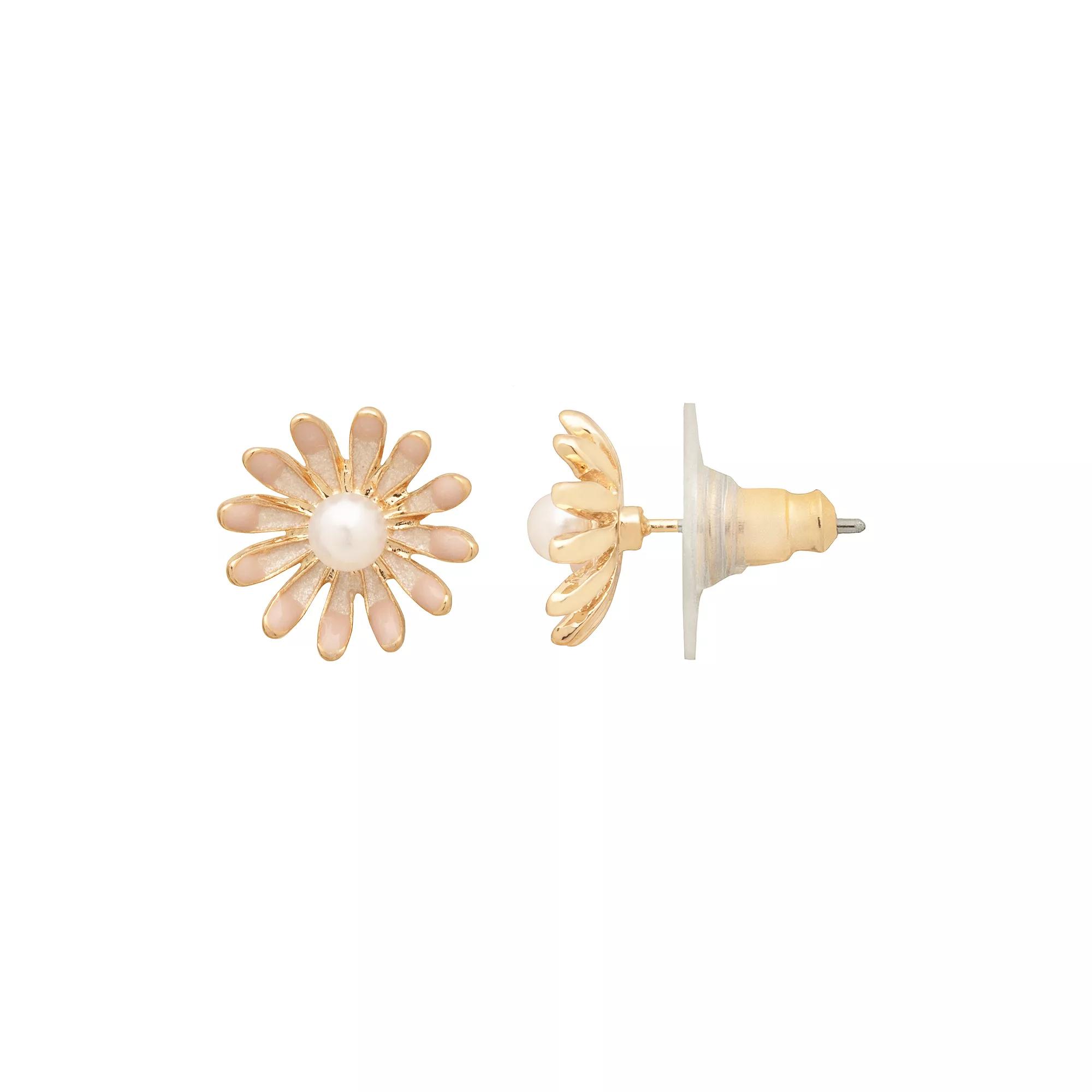 LC Lauren Conrad Daisy Simulated Pearl Stud Earrings, Women's, Pink Product Image