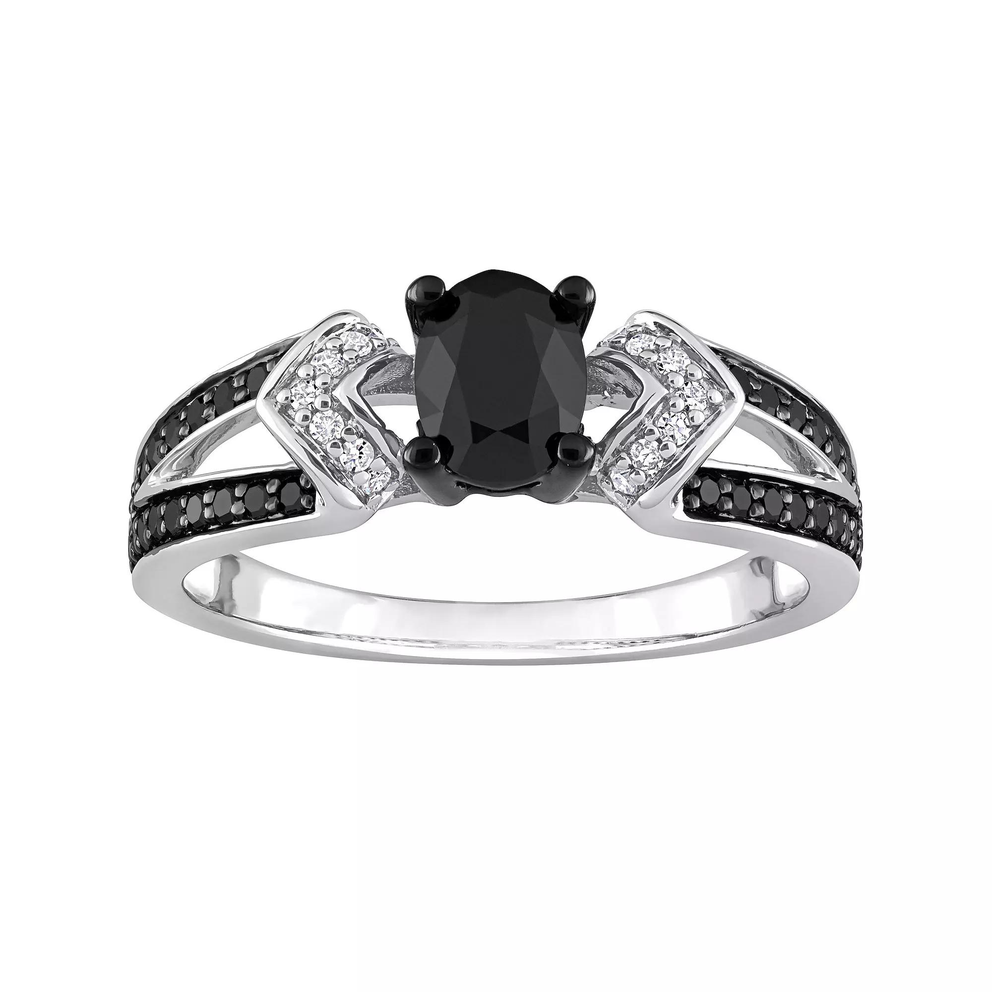 Stella Grace Sterling Silver 1 Carat T.W. Black & White Diamond Split Band Engagement Ring, Women's,  Product Image