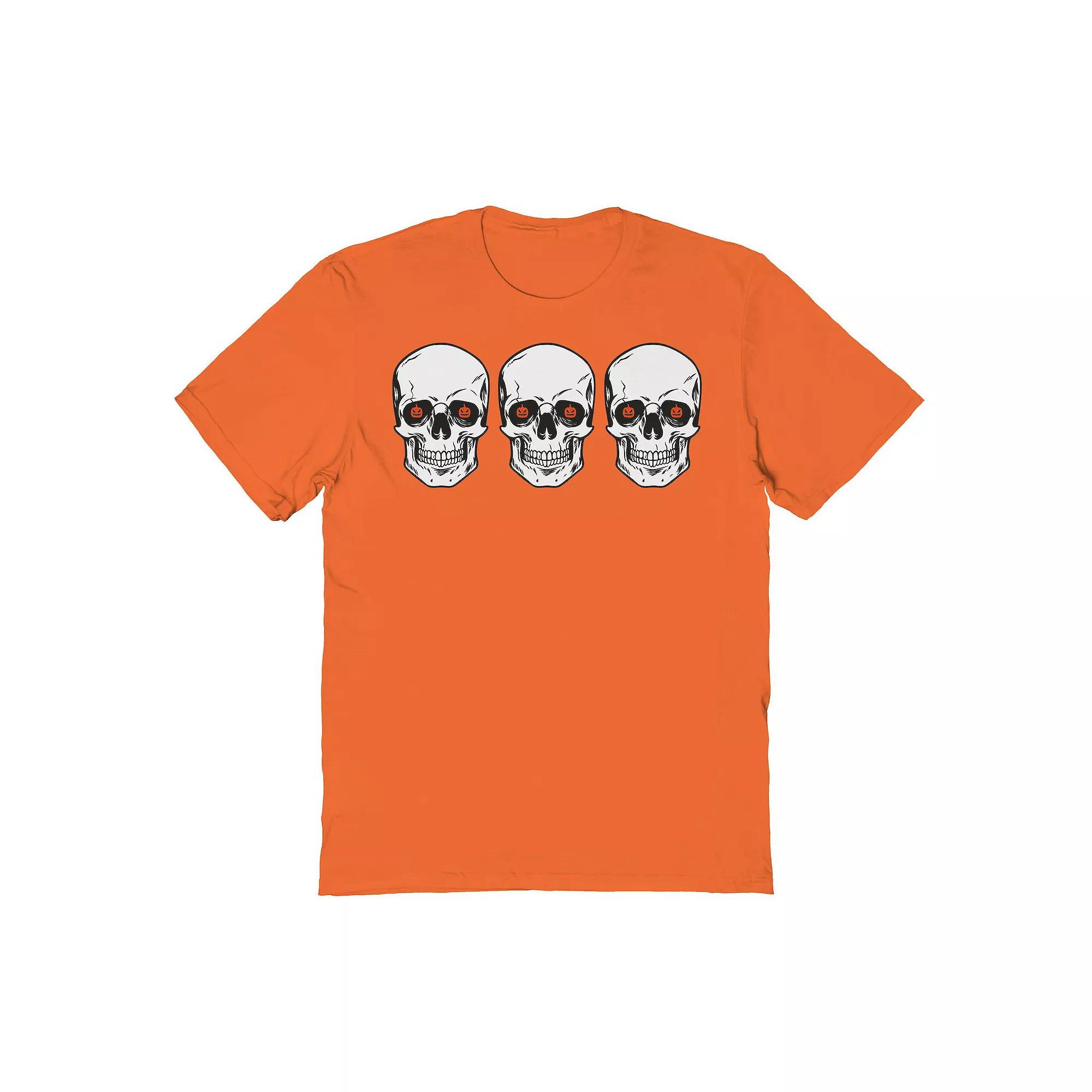 Men's 3 Skulls Pumpkin Eyes Halloween Graphic Tee, Size: Small, Orange Product Image