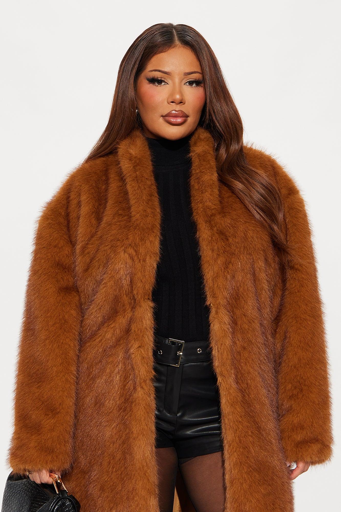Helena Faux Fur Belted Coat - Cognac Female Product Image