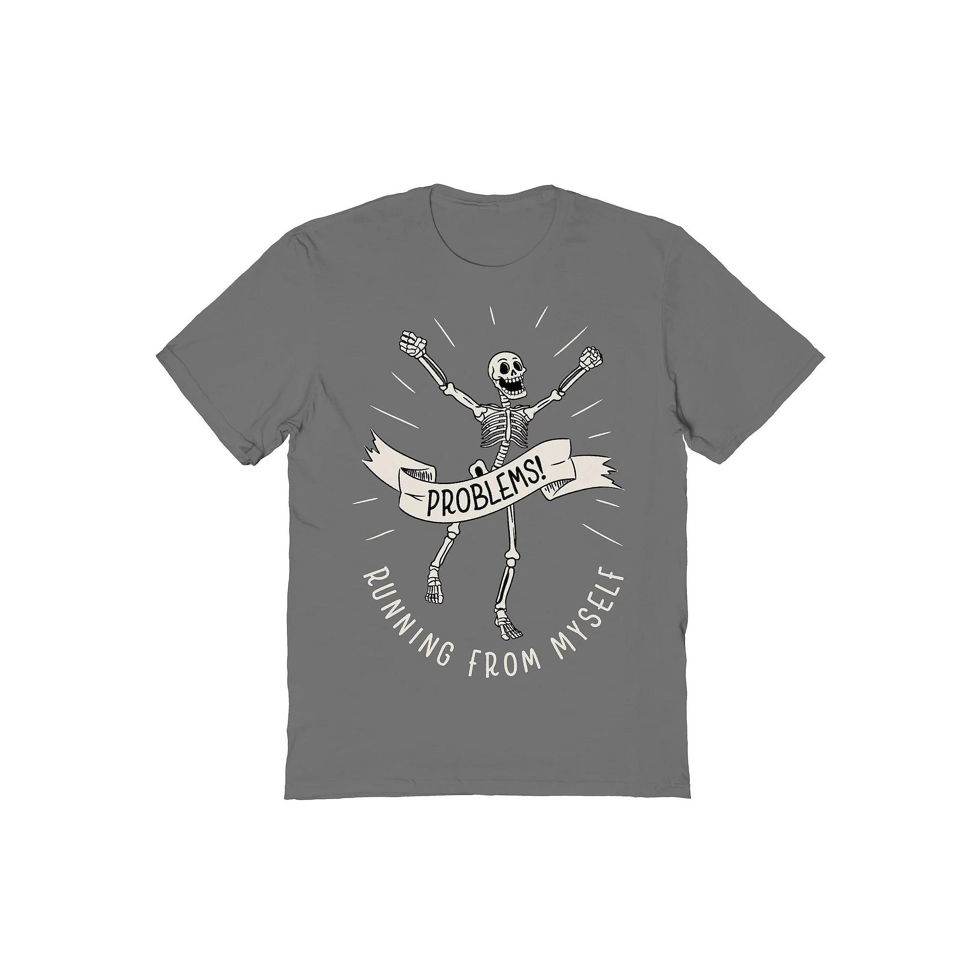 Men's Running From Myself Skeleton Halloween Graphic Tee, Size: XL, Grey Product Image