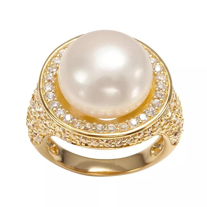 Sophie Miller 14k Gold Over Silver Freshwater Cultured Pearl & Cubic Zirconia Halo Ring, Womens White Product Image