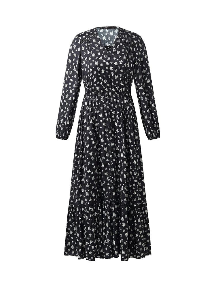 Floral Print Lantern Slit Sleeve Women Maxi Dress With Scrunchie Product Image