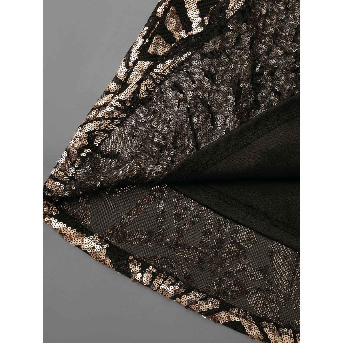 Plus Size Sequin V-Neck Elastic Waist Dress Black Women Cocktail Texture Party Curvy Bloomchic 26/4X Product Image