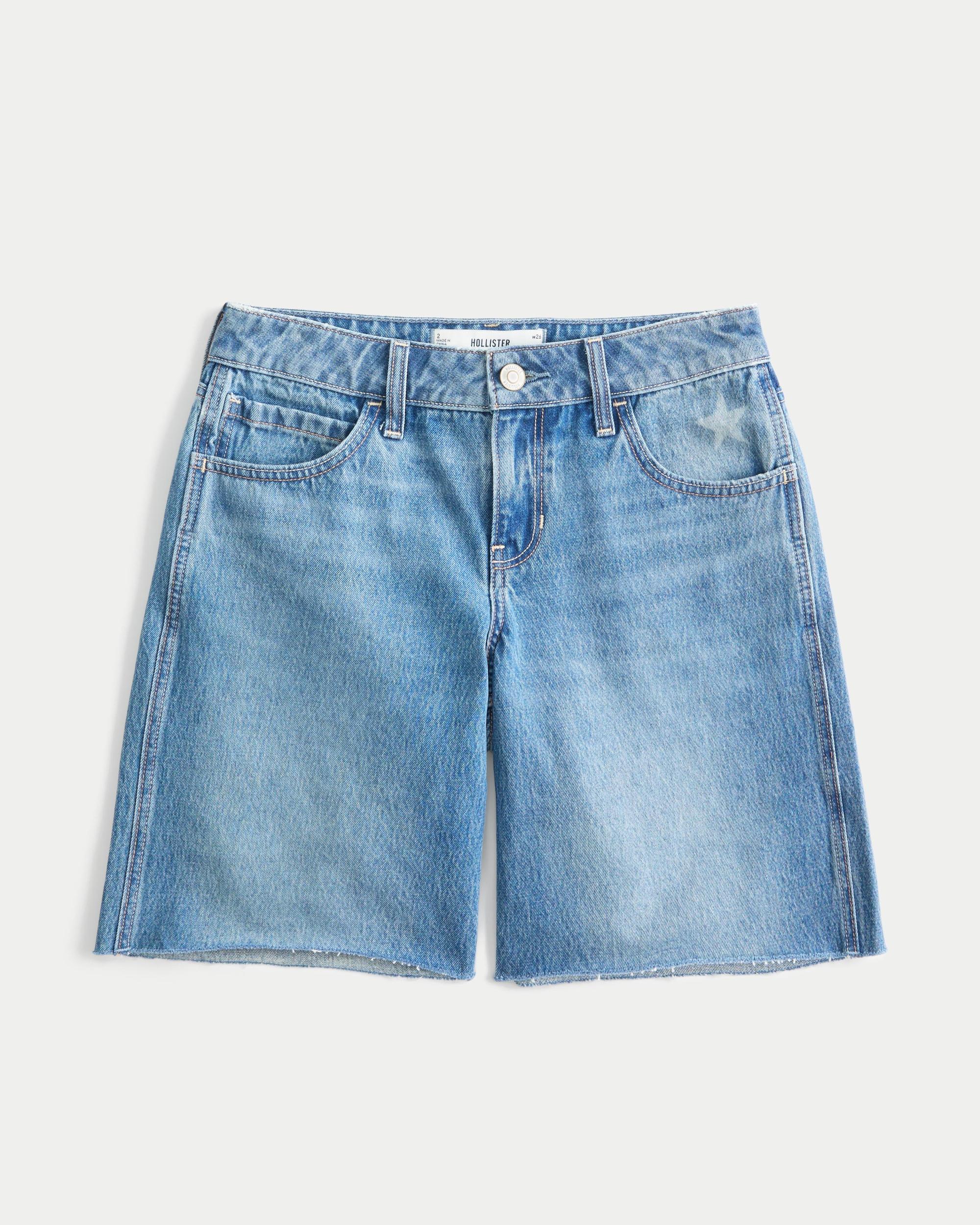 Low-Rise Medium Wash Number Graphic Baggy Jort Product Image