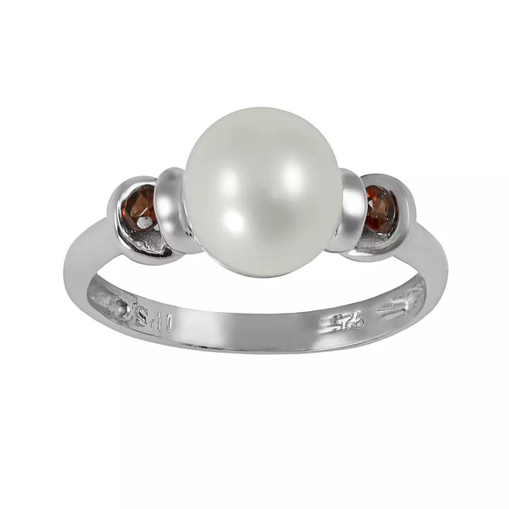 Sterling Silver Freshwater Cultured Pearl and Garnet Ring, Womens White Product Image