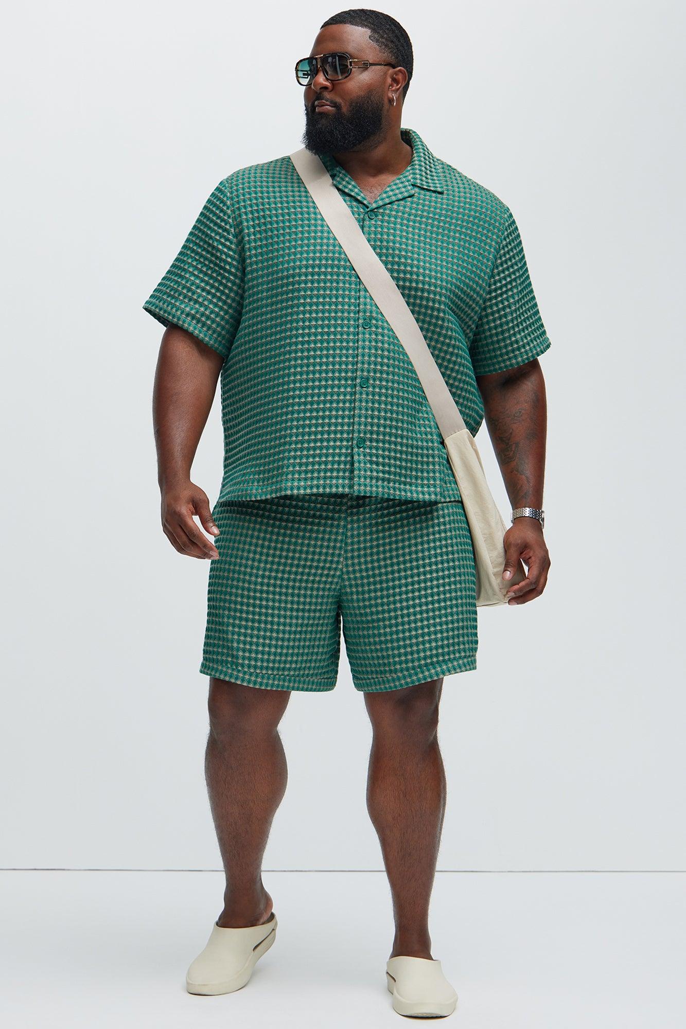 Dimensional Textured Button Up Shirt - Green/combo Product Image