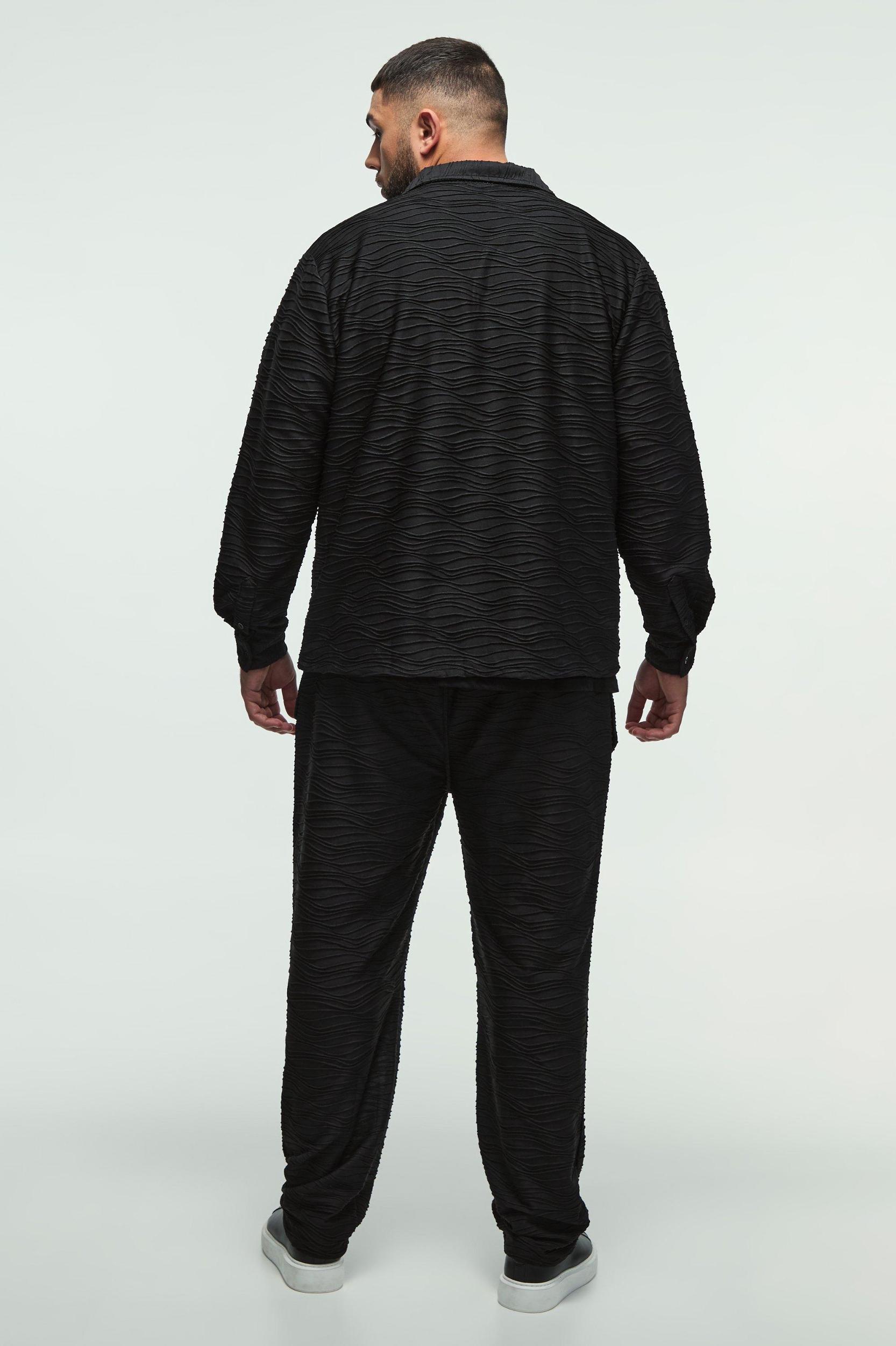 Plus Elevated Pleated Shirt and Straight Fit Pants Set in Black | boohooMAN USA Product Image