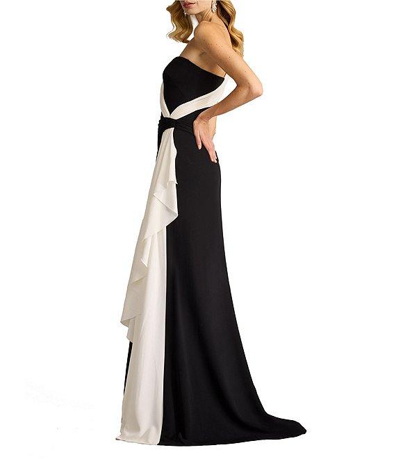 Tadashi Shoji One Shoulder Contrast Drape Front Crepe Sheath Gown Product Image