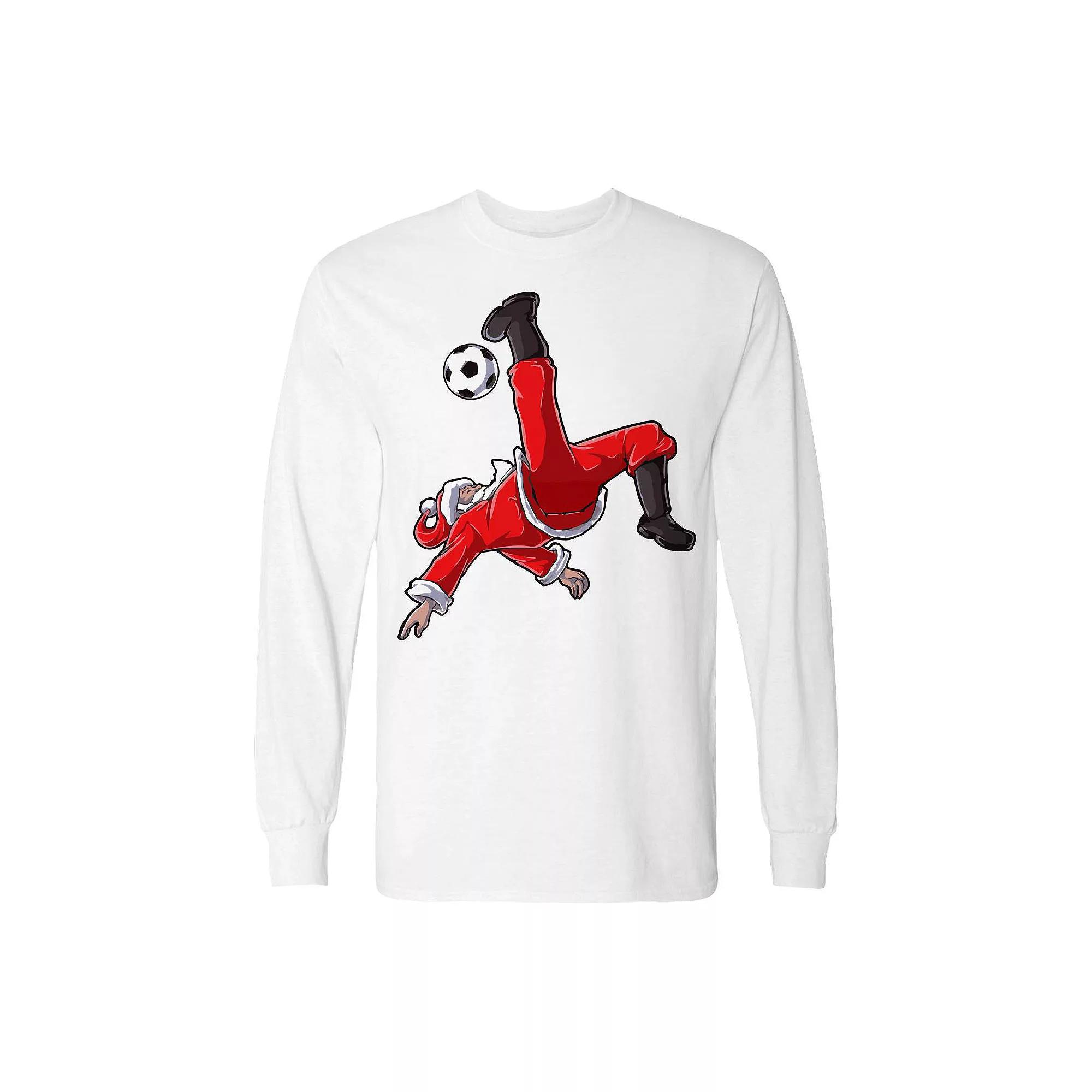 Men's Christmas Santa Soccer Football Long Sleeve Graphic Tee,  Product Image