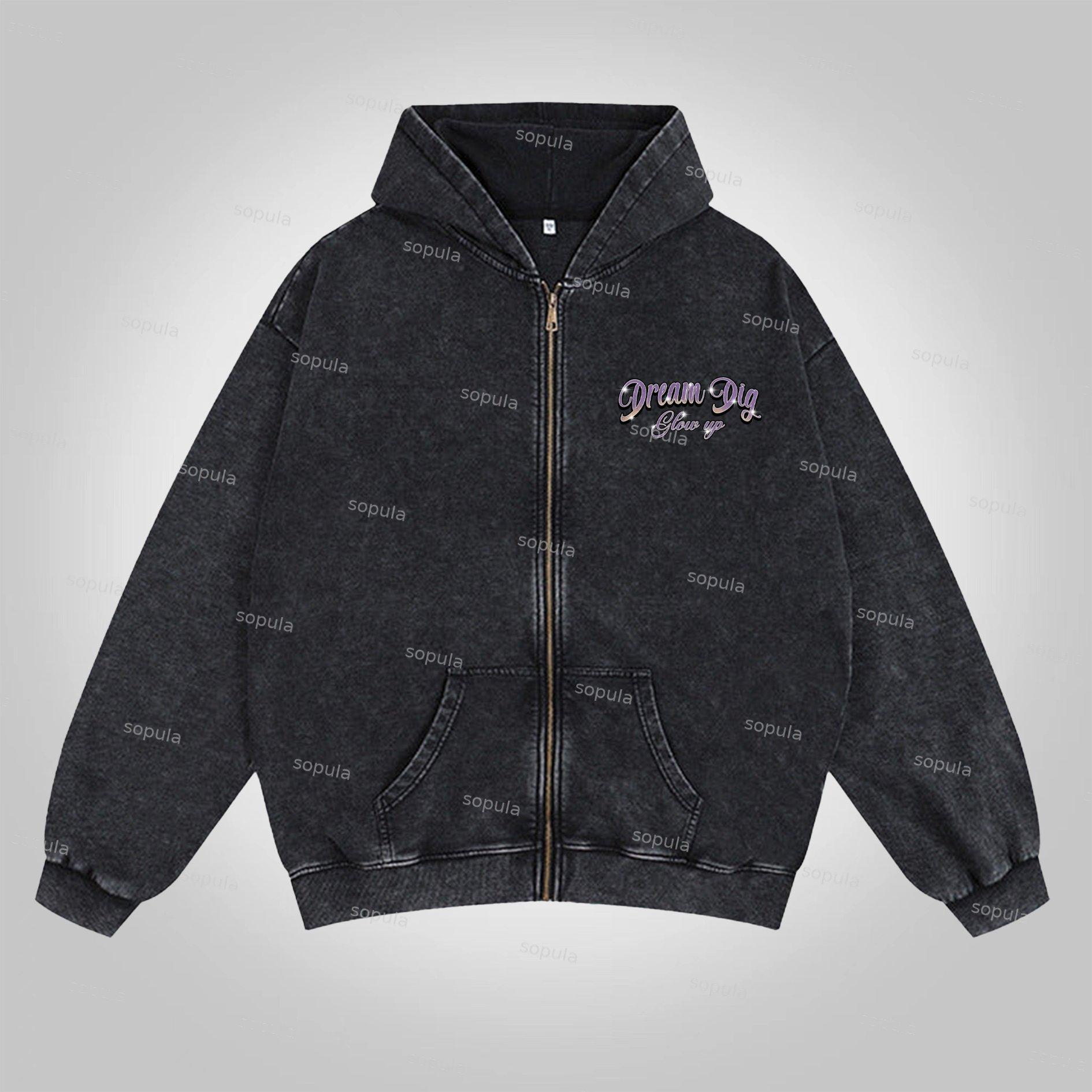 Sopula Place Your Bets On Dreams Vintage Graphic Washed Zip-Up Hoodie Product Image