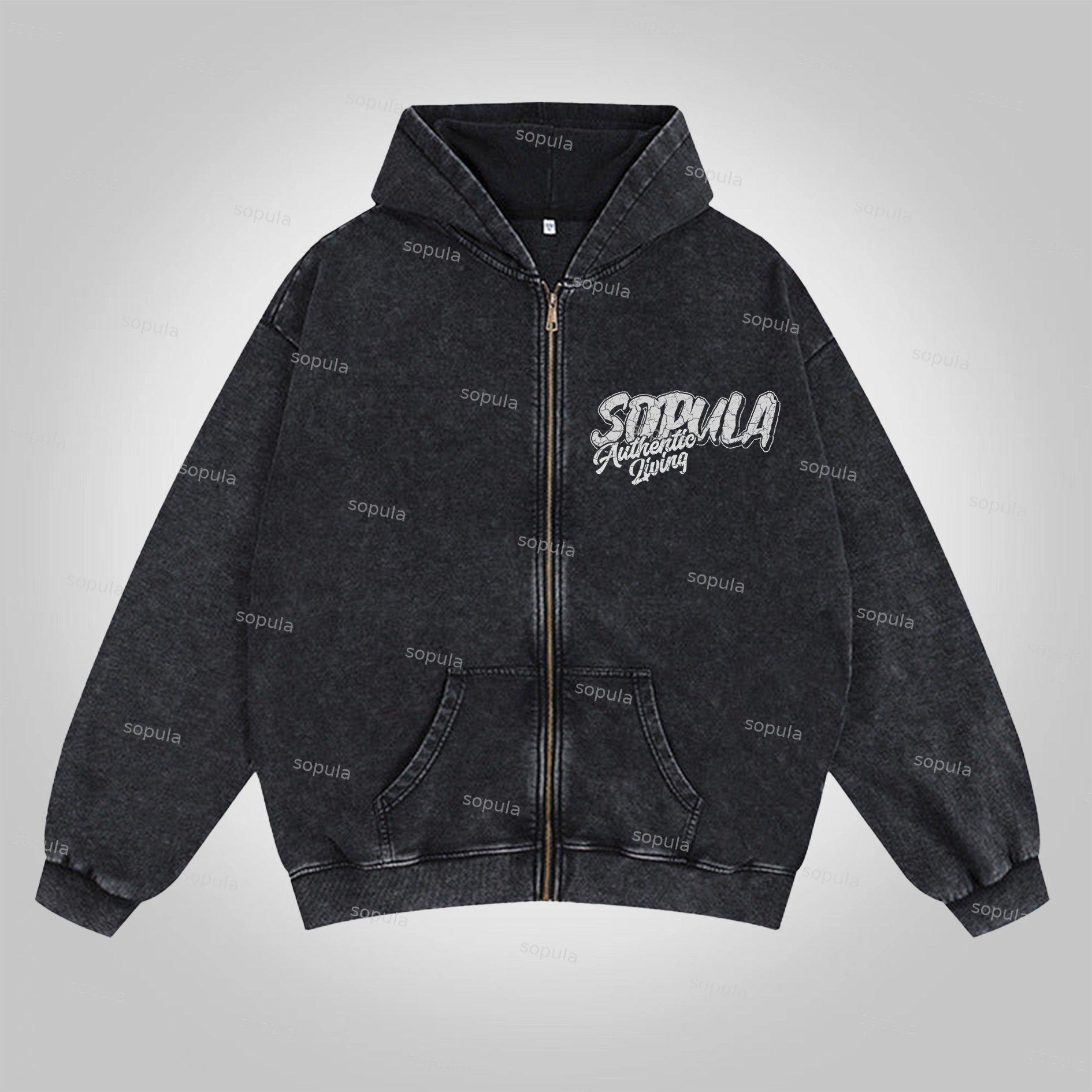 Sopula Faith In Jesus Collage Vintage Graphics Acid Washed Oversized Zip-Up Hoodie Product Image