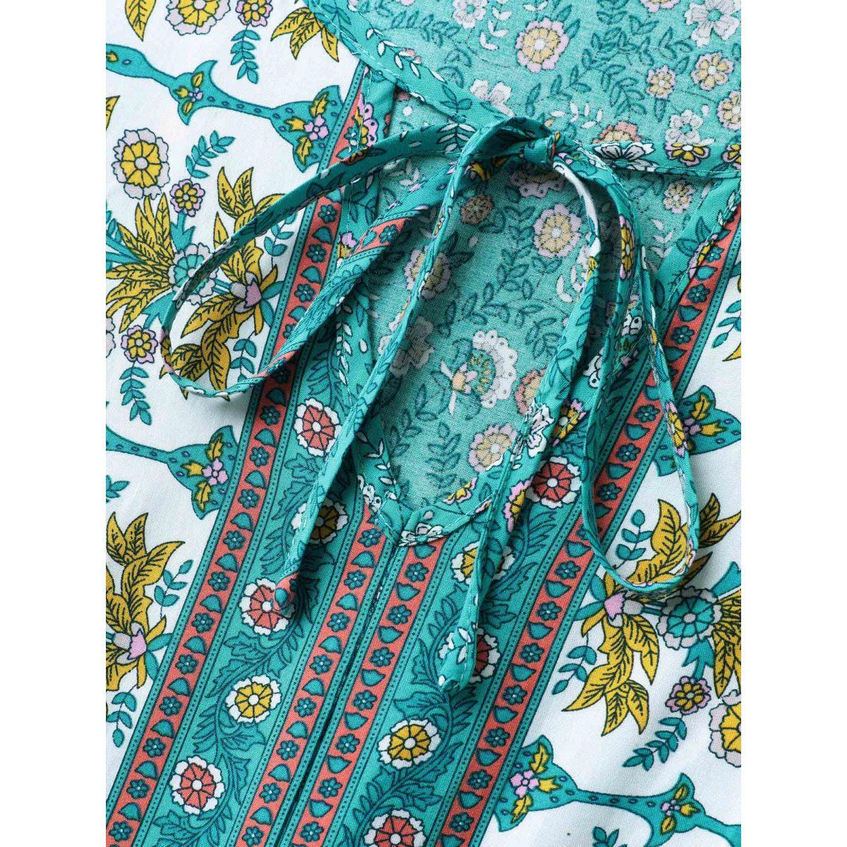 Plus Size Rayon Neck Cut-Out Ties Midi Dress Teal Women Tie knot Flat collar with V-notch Sleeveless Curvy BloomChic 12/L Product Image